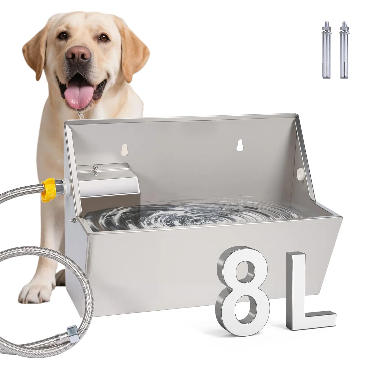 8 litros AutomáTico De Agua para Perros Al Aire Libre para Mascotas Waterer Cuenco De Agua Inoxidable para Perros Grandes Cuenco De Agua De Acero Inoxidable para Ganado(Llenado AutomáTico)