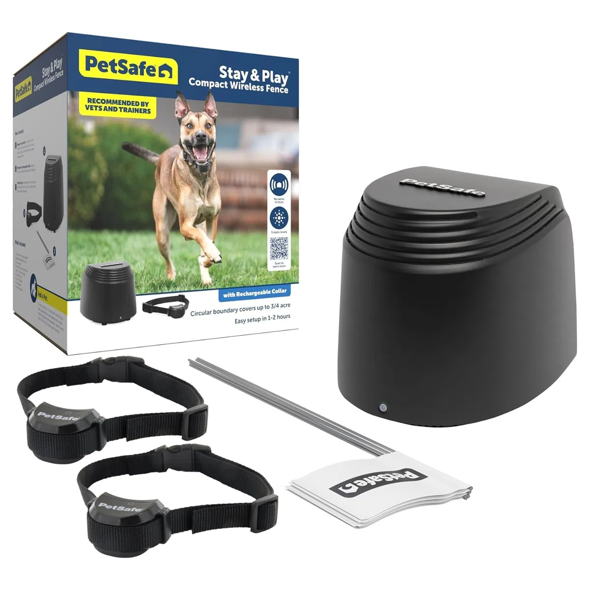 PetSafe Stay & Play - Valla inalámbrica compacta para 2 Perros, Pantalla LCD para Ajustar el límite Circular, asegurar hasta 3/4 de área de Acres, Uso para Todas Tus Mascotas, Sistema portátil