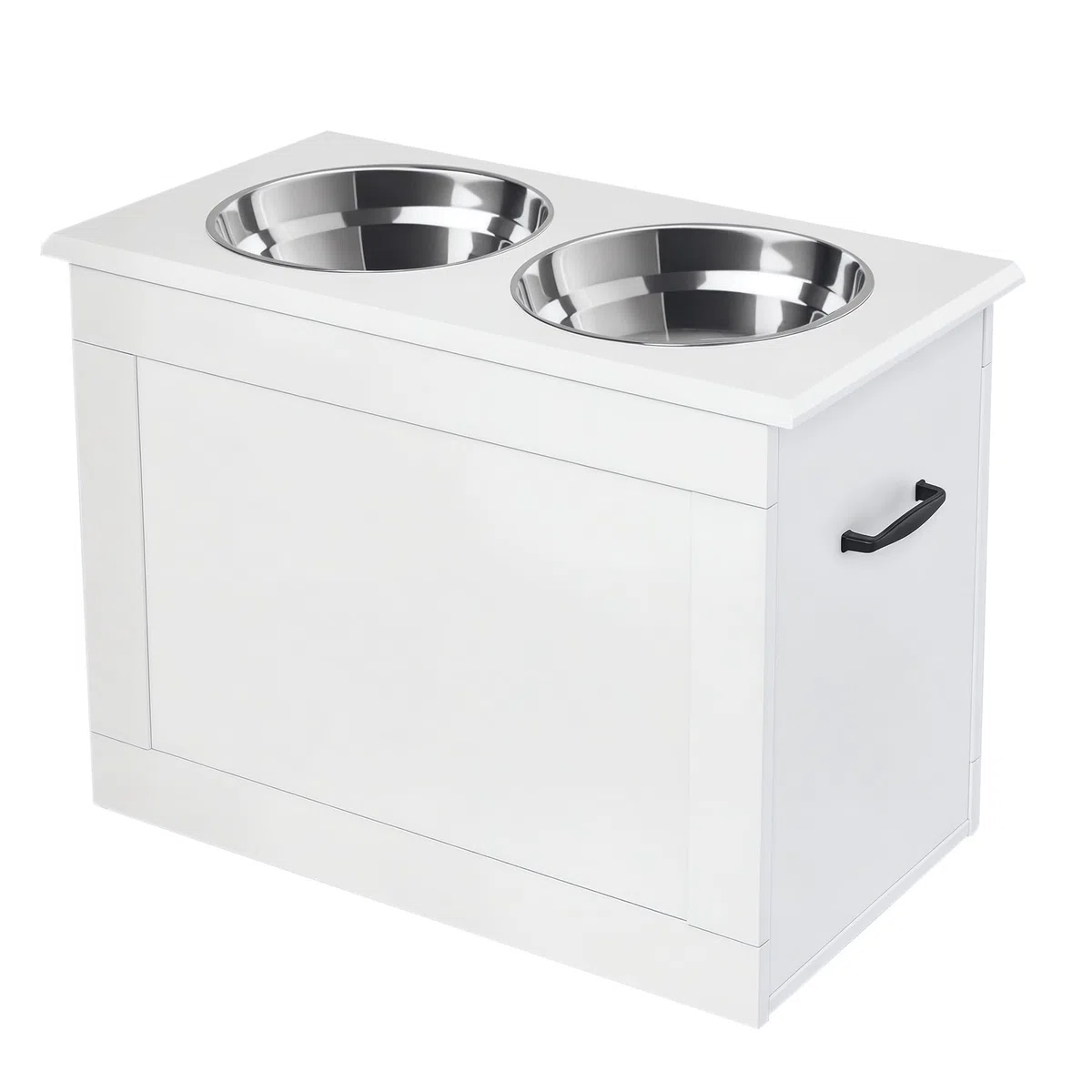 PawHut Comedero Perro Elevado con 2 Cuencos de Acero Inoxidable 2x2000 ml Comedero Elevado para Perros Grandes con Tapa Abatible y Almacenamiento Oculto Blanco
