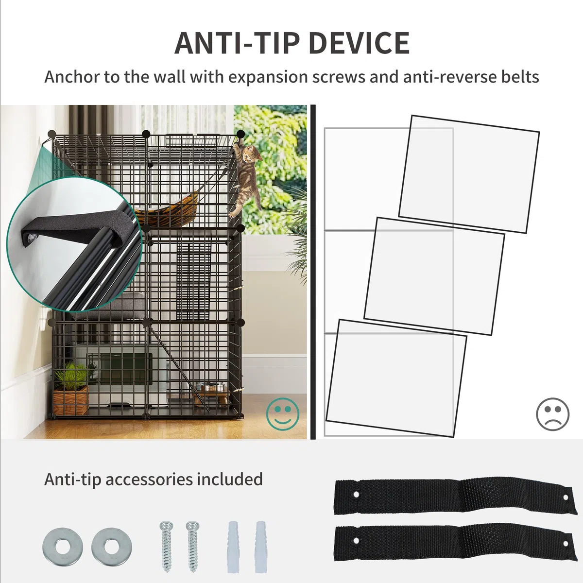 YITAHOME Jaula para Gatos de Interior, 3 Niveles, 3 Puertas, Negro, Jaula para Mascotas con Hamaca Extragrande