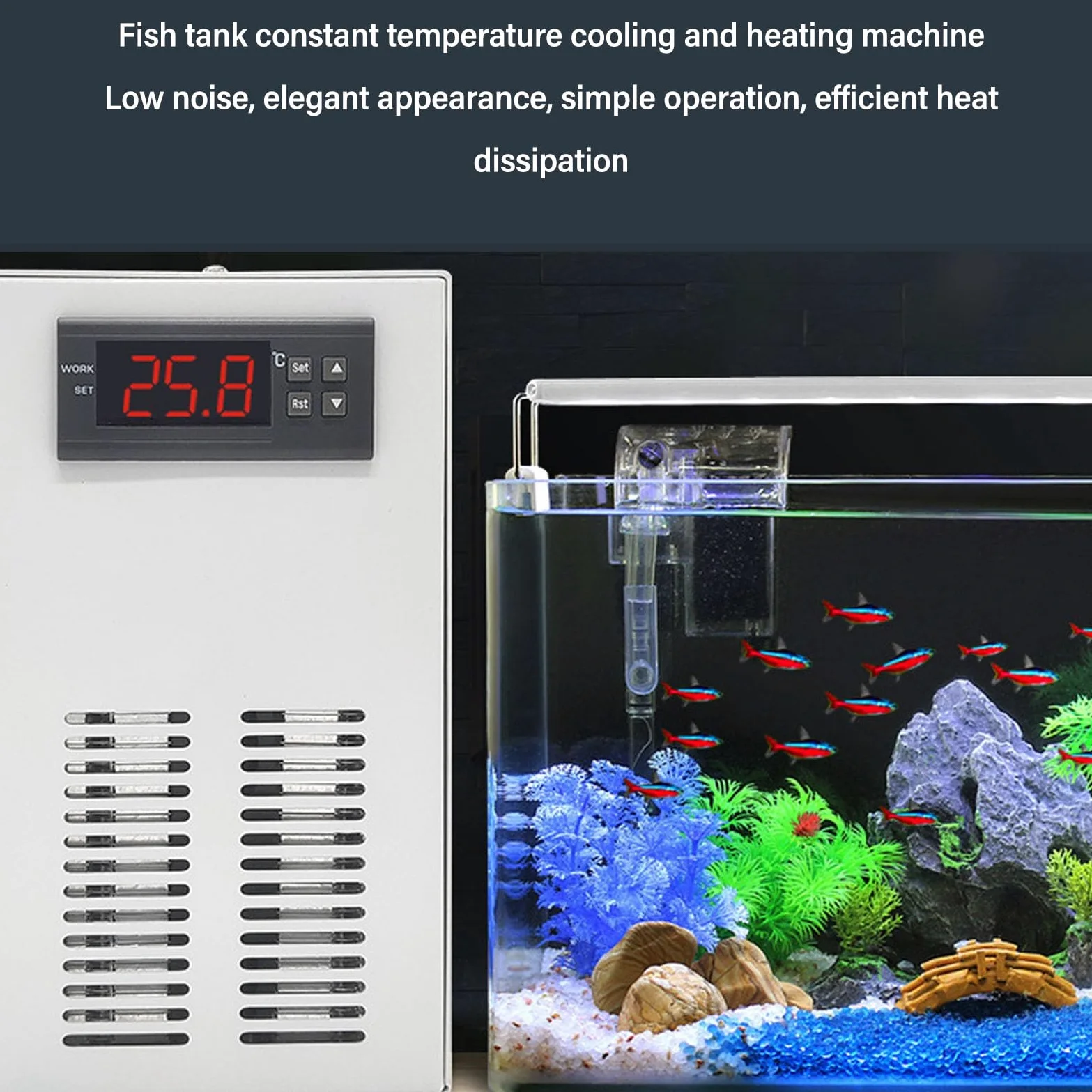Focket Enfriador de Acuario, Enfriador de Agua de Diseño Silencioso de 20 litros para Hidroponía, Sistemas de Enfriamiento de Tanque de Peces para Ajolote, Coral, Camarones, Medusas