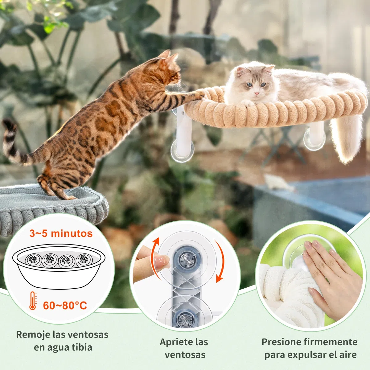 GUUSII HOME Hamaca Gato Ventana Plegable Cama con Ventosa Fuerte Gatos Grande Colgante Soporte Camita para Gatitos de Interior con Alfombra Reversible Cat Window Perch Bed 54 * 30cm (Camello Claro, M)