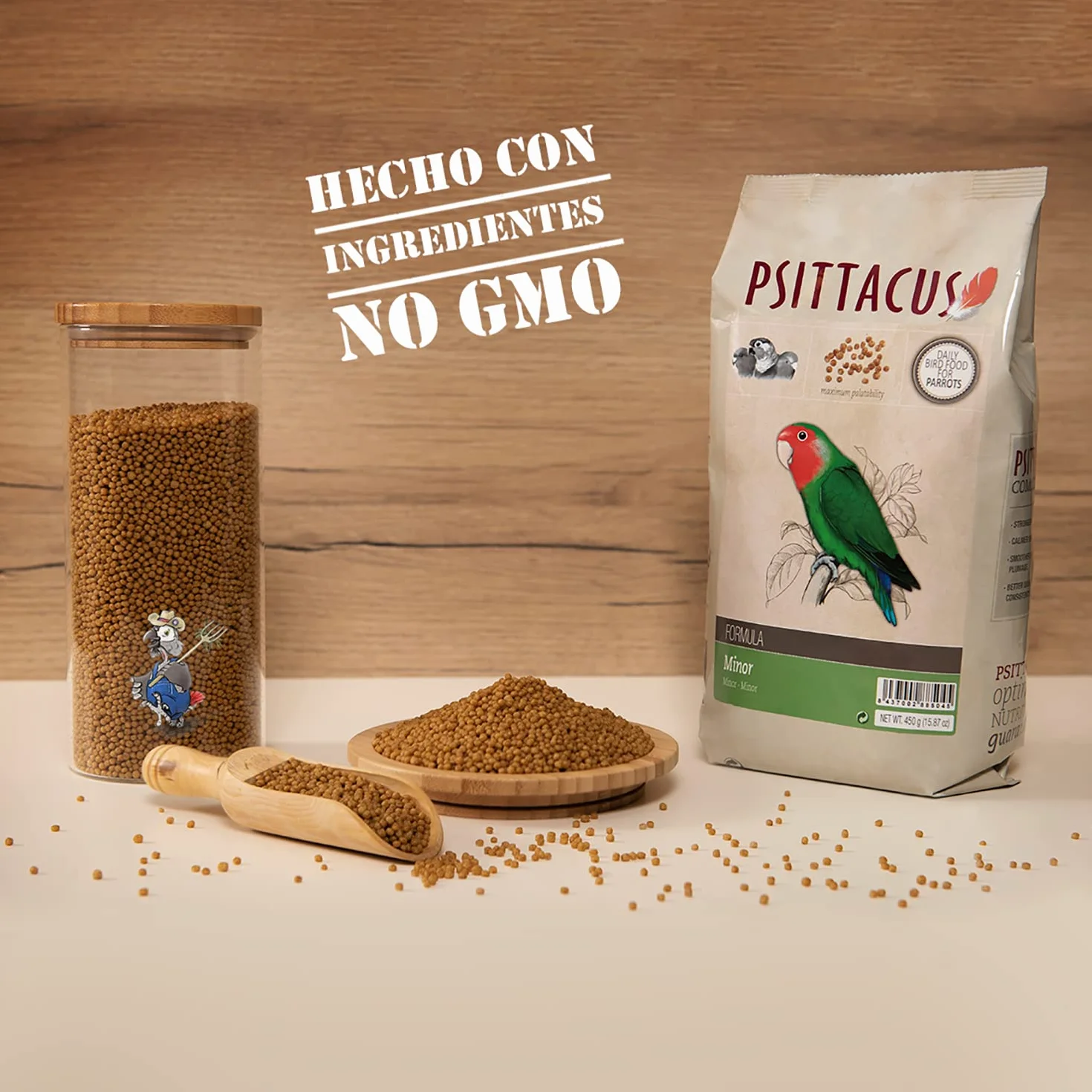 Psittacus Minor 450 g | Pienso Completo para Agapornis, Forpus y Pyrrhuras | Alimento Premium para Aves | 100% no-GMO