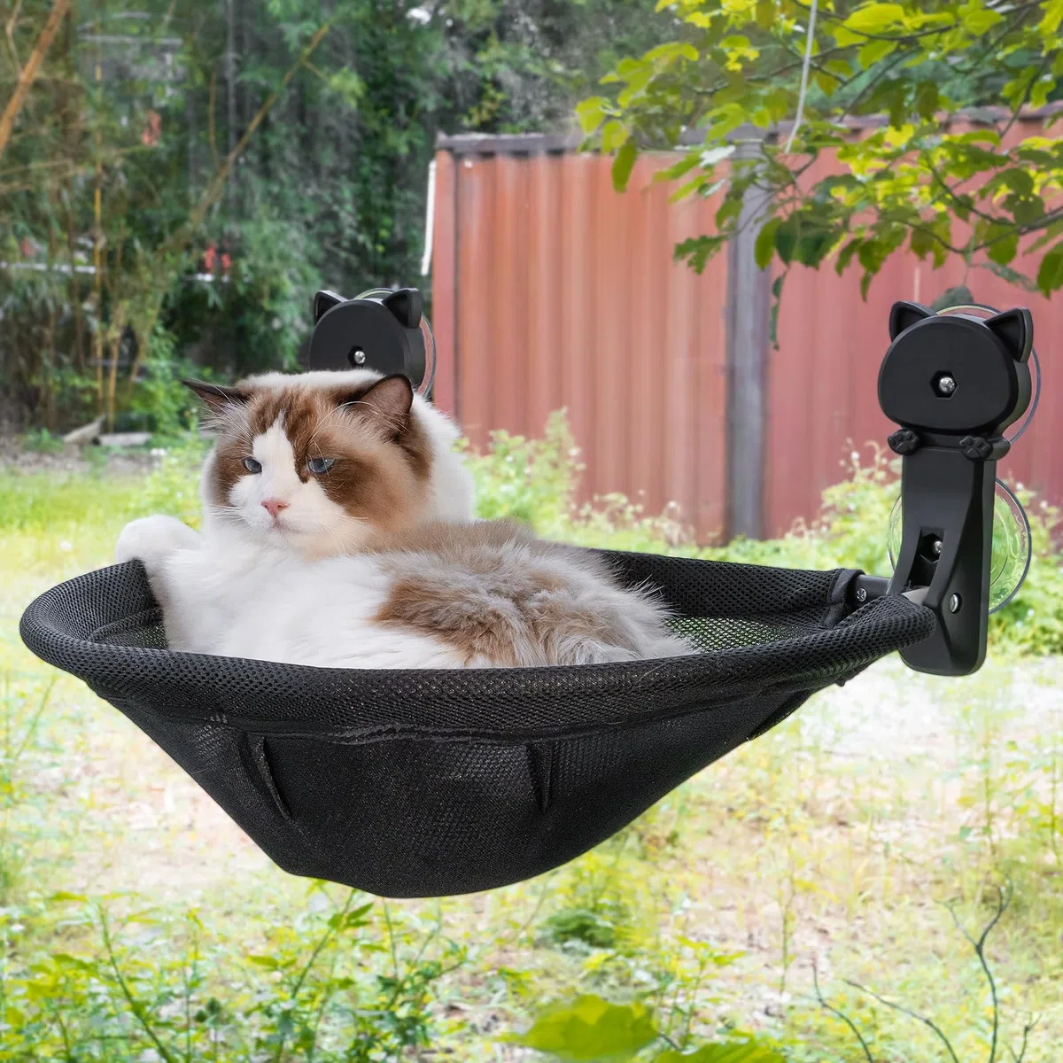 JUNSPOW Percha para Ventana de Gato inalámbrica, Plegable y Estable, Hamaca Transpirable con Ventana para Gatos para Pasar el Sol, Escalar, soporta hasta 40 Libras