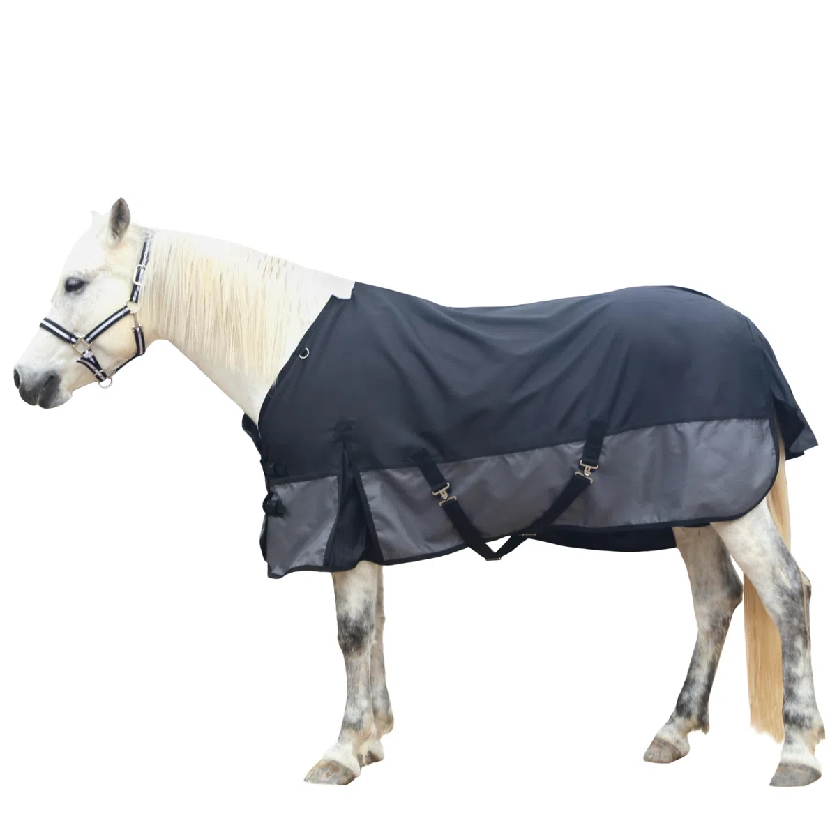 1200D - Manta para caballo sin relleno (0 g), ligera, impermeable y transpirable, para caballos, para exteriores, color negro y gris, 130 cm