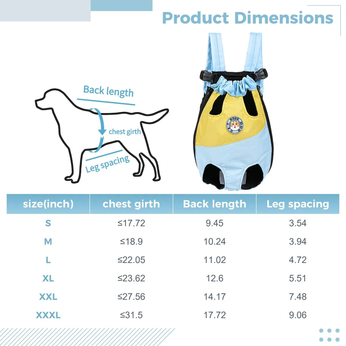 Mochila ajustable para mascotas, hebilla de seguridad, tela Oxford, se adapta a perros o gatos pequeños y medianos, apto para viajes, azul y amarillo, S-Xxxl
