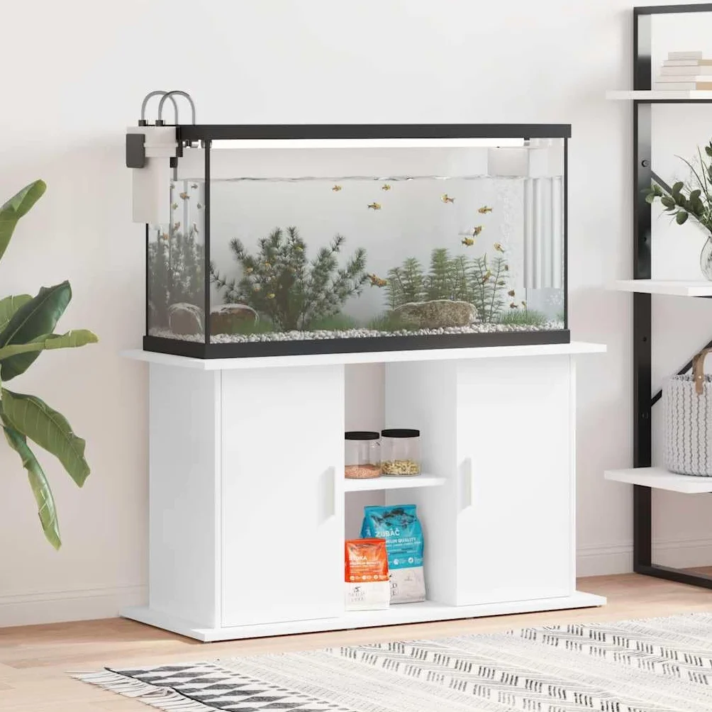 vidaXL Soporte para Acuario Madera de ingeniería Blanco 101x41x58 cm, Mueble para pecera, Armario para Acuario, Soporte de Madera para pecera