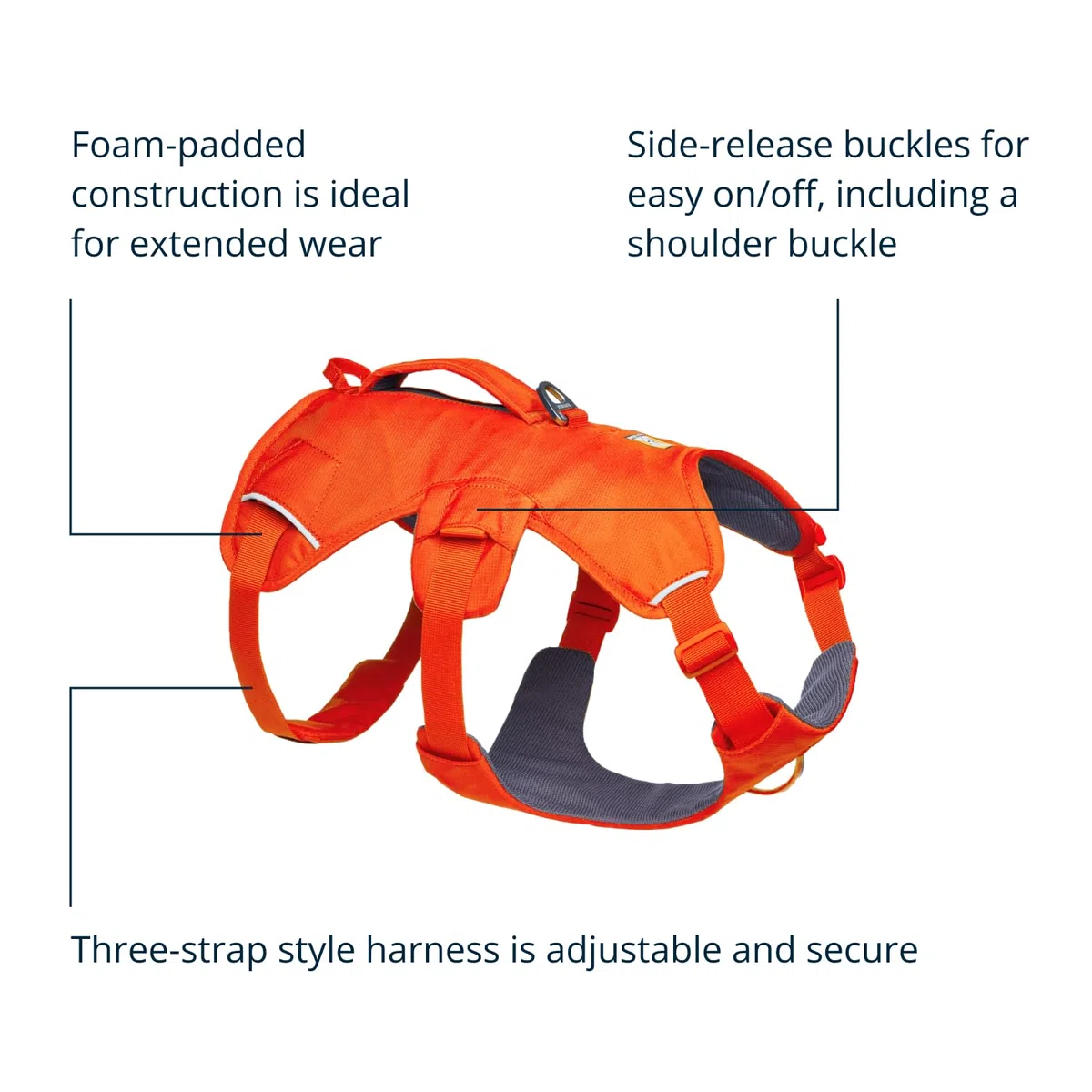 Ruffwear Web Master - Arnés para Perro, arnés Frontal en Y para Perro con asa y Hebilla Mejorada, Ajustable y Ligero para Paseos, antiescape, sin tirones, Transpirable y cómodo, Blaze Orange, L/XL