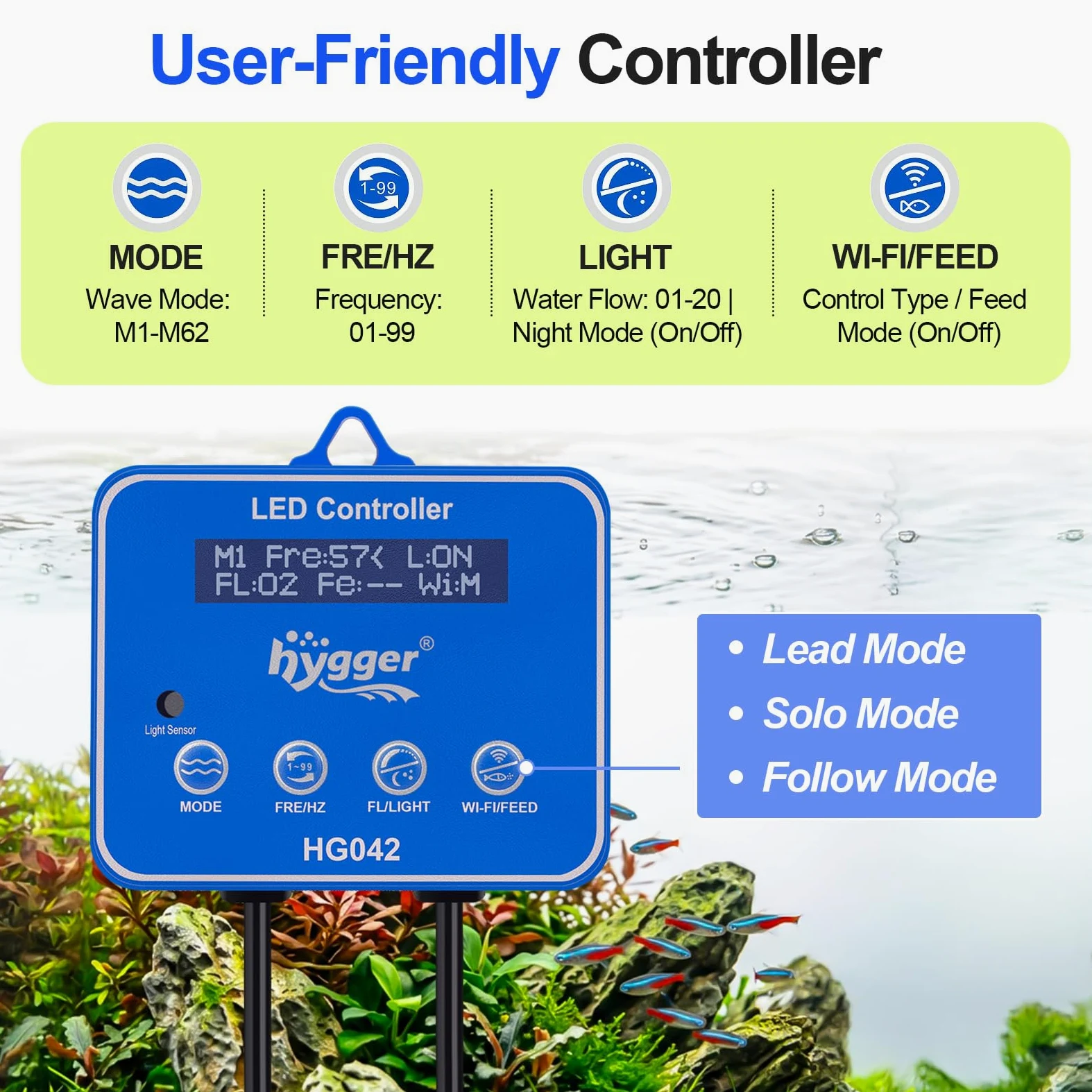 hygger Generador de Olas Potente para Acuarios, Powerhead DC Magnético, Bomba de Circulación Ajustable con Controlador Externo, para 30–90 Galones en Agua Dulce y Salada, 2100 GPH