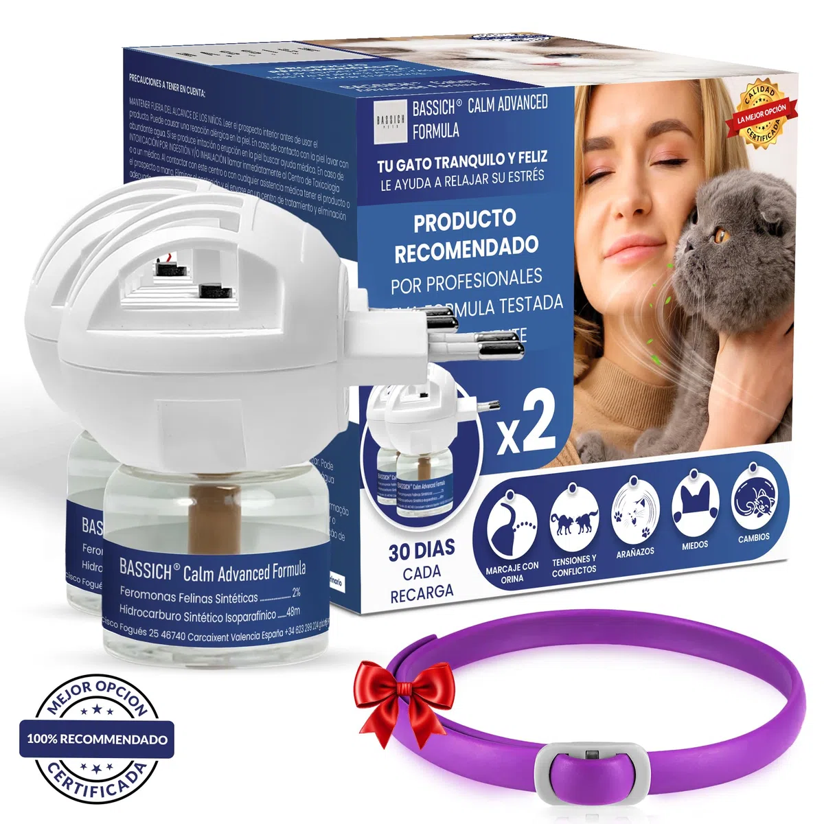 Calm Feromonas para Gatos con Difusor Enchufable – Calmante para Gatos Que Ayuda a Reducir Estrés, Ansiedad y Marcaje en el Hogar – Ambiente Relajado para Gatos Nerviosos