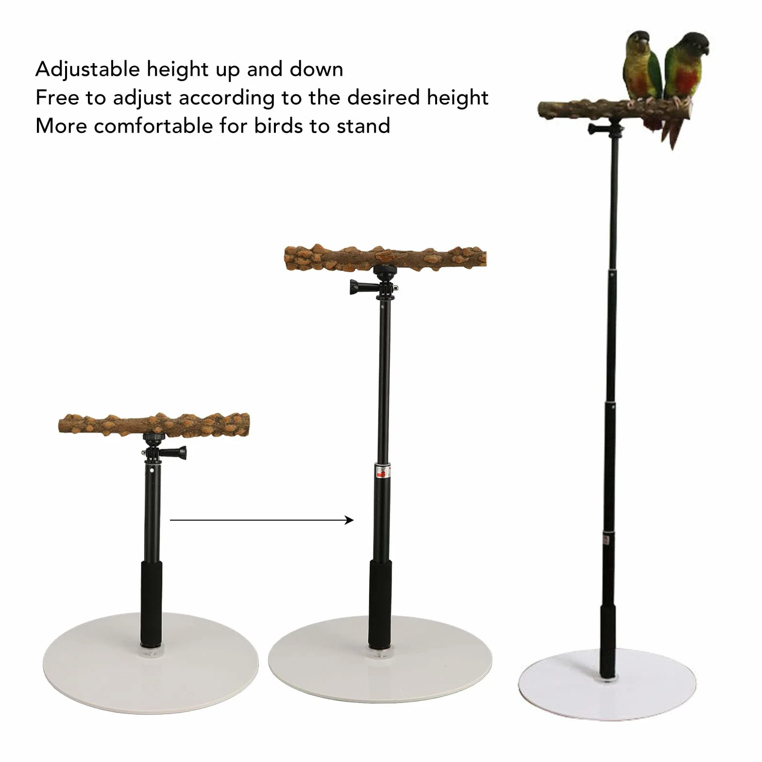 Percha de Madera para Pájaros, Altura Ajustable, Soporte Telescópico para Pájaros, Portátil, Desmontable, Loro, Soporte para Juegos, Percha, Gimnasio, Jaula para Pájaros, Accesorios, Resistente, Durad