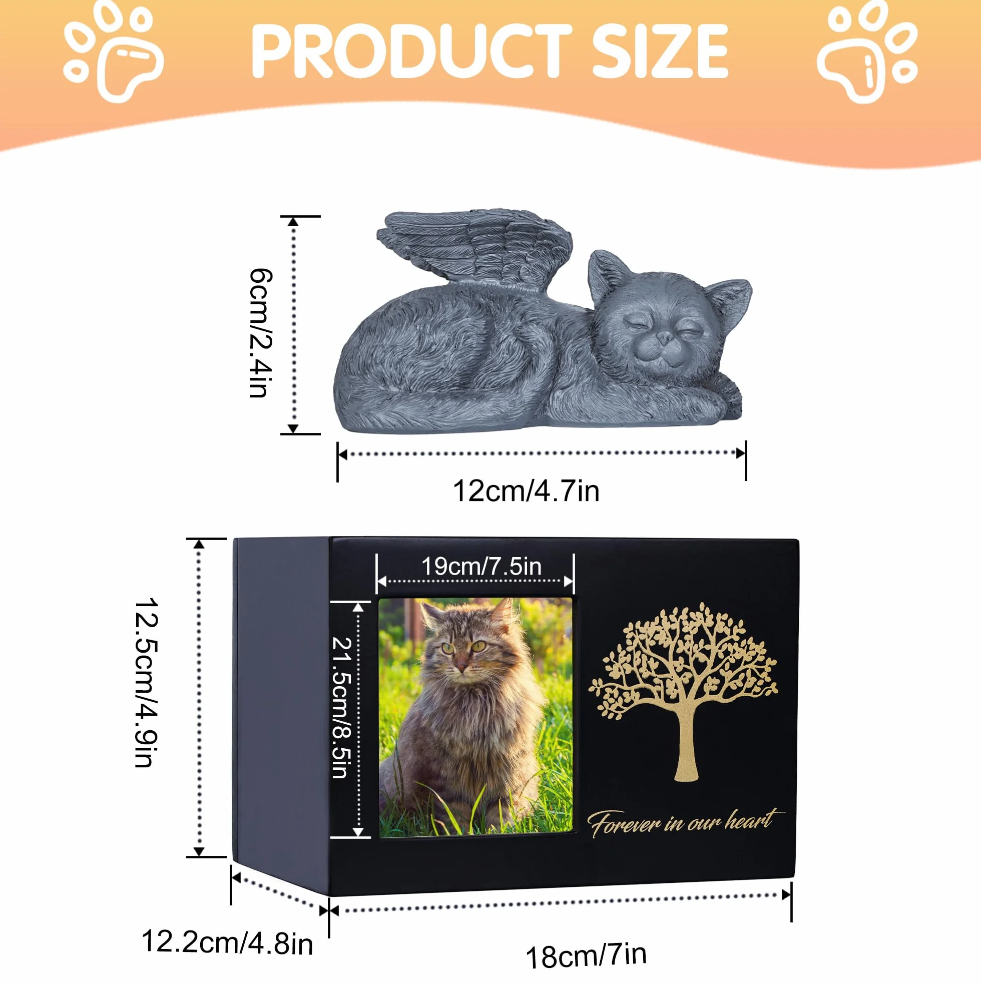 Urnas para gatos - Caja de cremación - Urna negra de madera con estatua de gato y bolsa de terciopelo