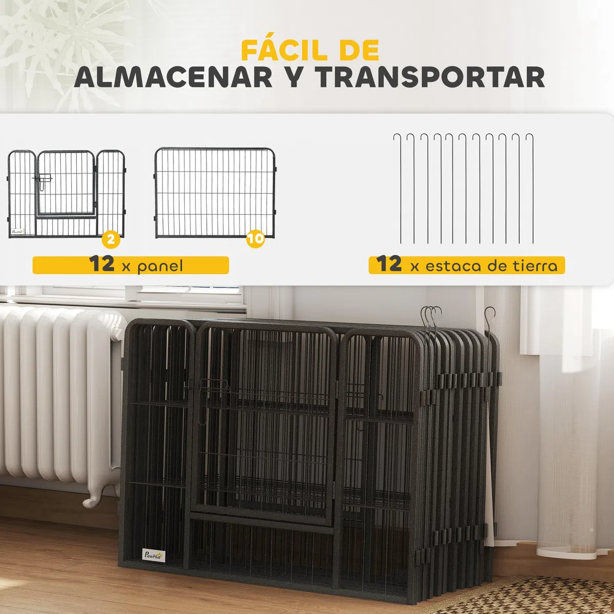 PawHut Parque para Perros Vallas para Mascotas de 12 Paneles 80x60 cm con 2 Puertas con Pestillo Corralito para Perros Pequeños de Acero para Interior y Exterior Gris