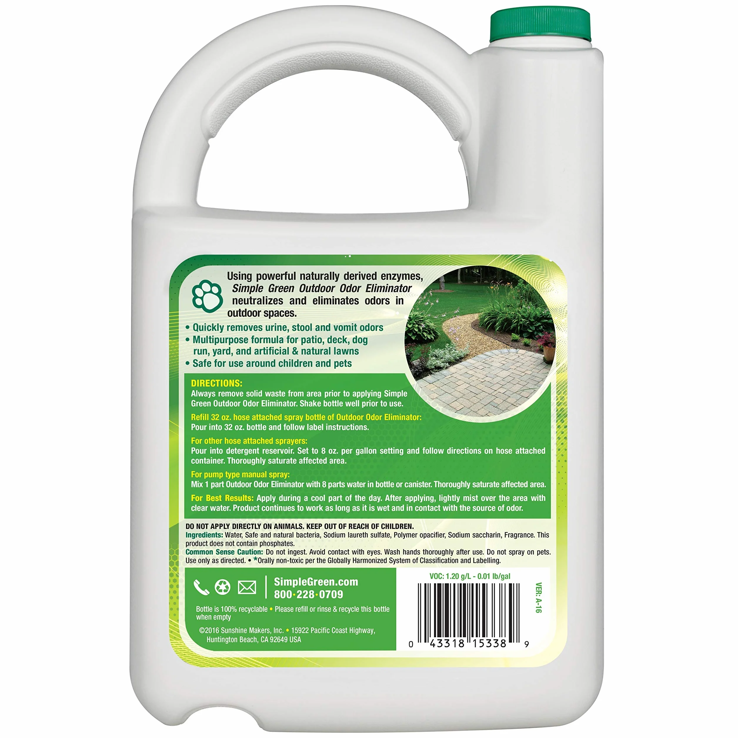 Simple Green Eliminador de olores al aire libre para mascotas, perros, recambio de 1 galón, ideal para césped artificial y patio, blanco lechoso