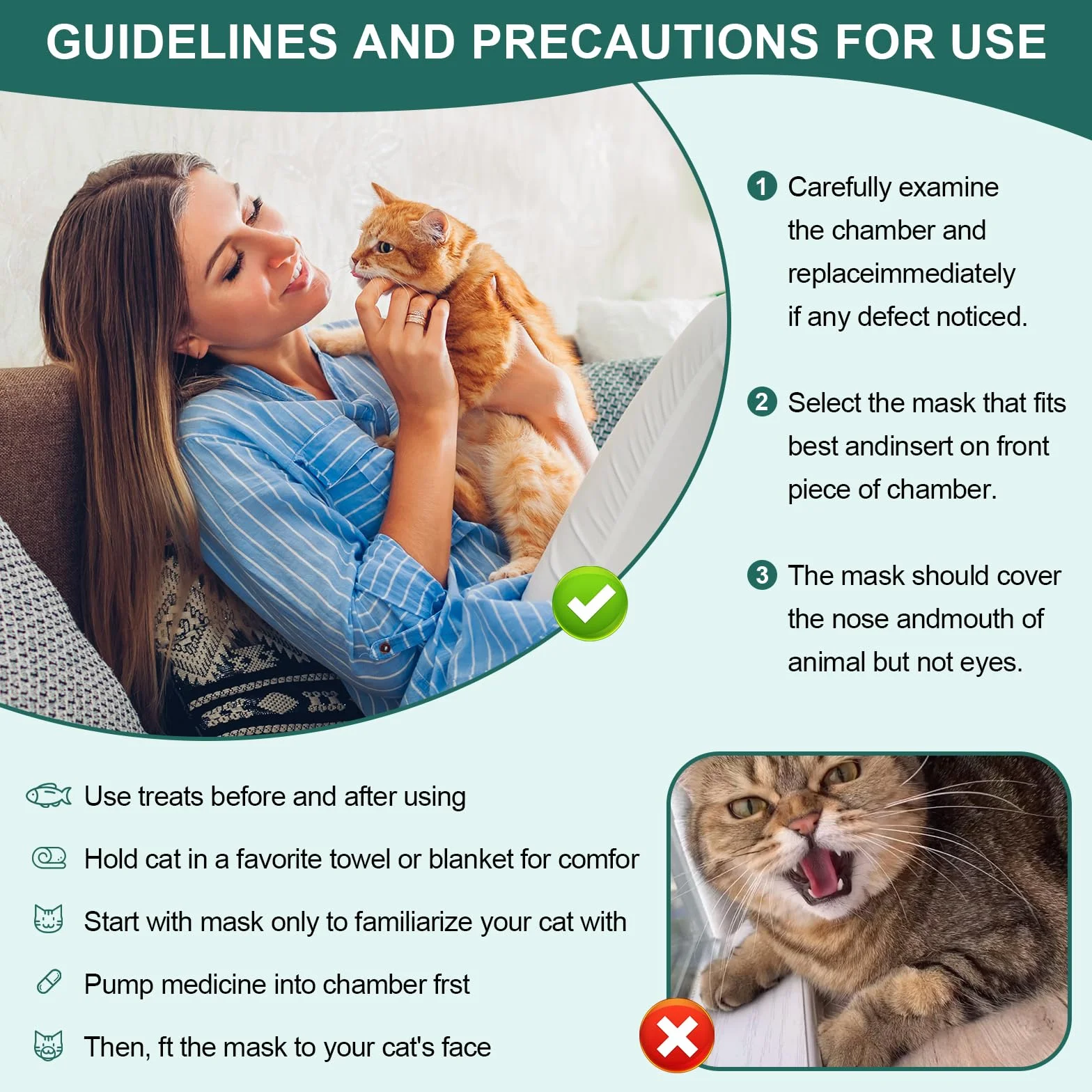 Espaciador de inhalador de mano para gatos con 2 máscaras para gatos que ayudan a respirar y administrar medicamentos