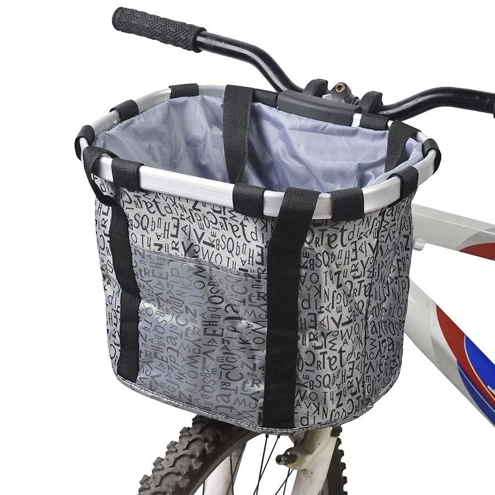 Cesta para Delantero de Bicicleta Extraíble de Lienzo, Cesta de Transporte para Mascotas, Marco de Aleación de Aluminio (Plateado)