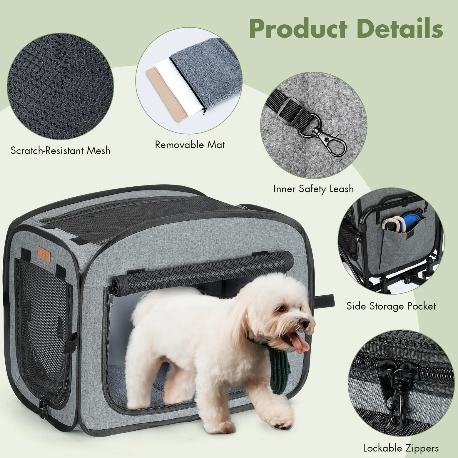 Transportador de perros con ruedas, carrito grande para perros y gatos, 18 kg, carro para mascotas con ruedas grandes todo terreno (gris)
