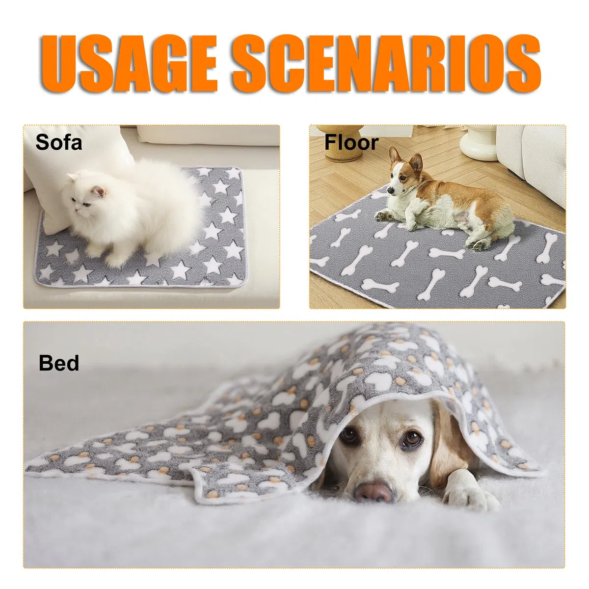 Paquete de 3 mantas para gatos y perros, manta de franela de forro polar suave y cálida para mascotas, gran manta para dormir para cachorros, gatos, perros pequeños, linda estrella/amor/hueso (pequeño