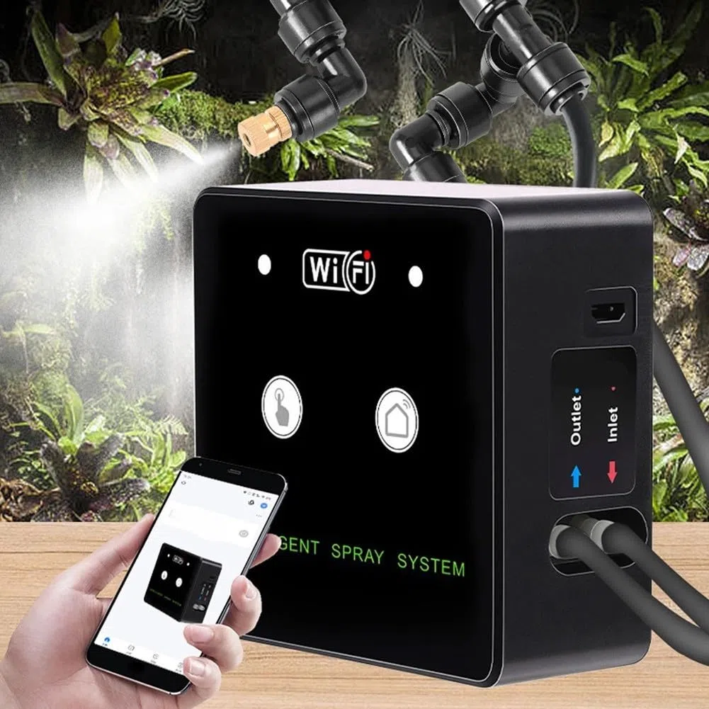 Nebulizador automático para plantas con temporizador, sistema inteligente de nebulización de terrario, pulverizador de selva tropical controlado por WiFi, kit de boquilla de rotación de 360