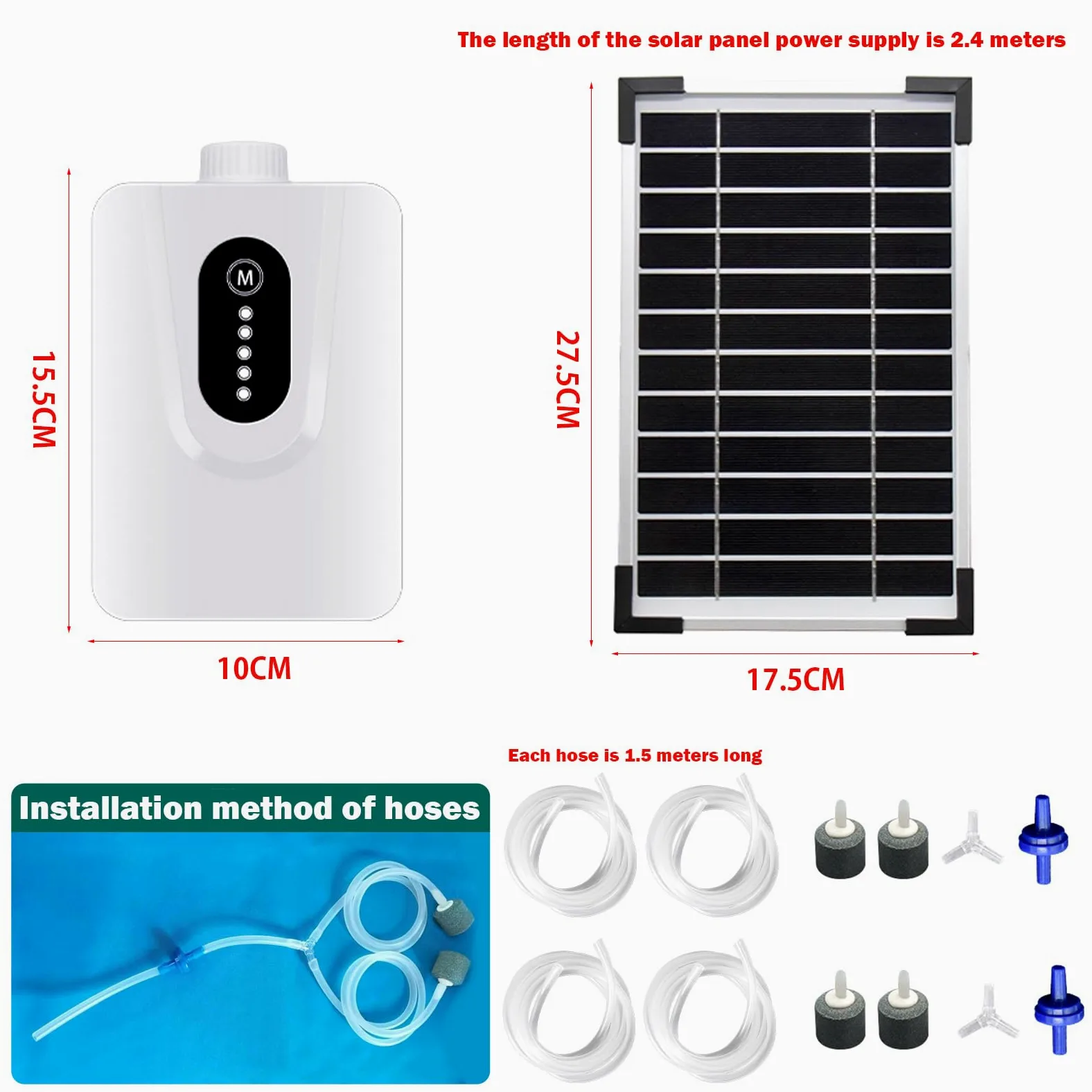 Bomba de Aire Solar 6W Con Batería 6000mAh - Aireador de Estanque y Acuario, Carga USB y Solar - Oxigenador Con Tubo de Piedras de Burbujas Para Pesca