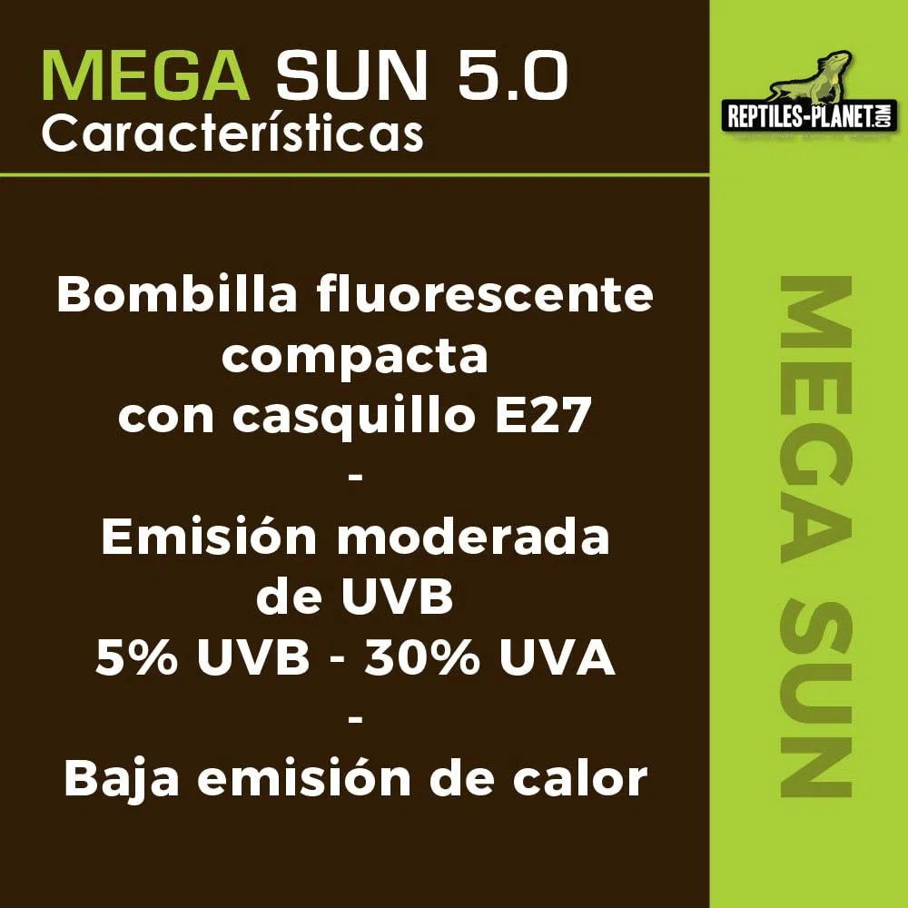 Reptiles-Planet Mega Sun UVA - UVB 5.0 Reptiles Lamp, 26 W