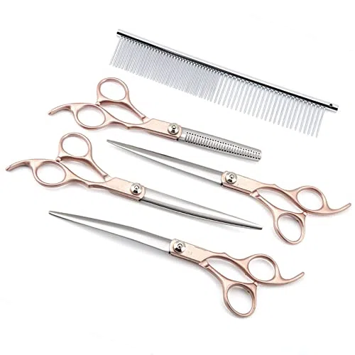 Tijeras Peluqueria Canina,Geib Tijeras de peluquería para mano izquierda,Tijeras De Peluquería Canina Para Zurdos,Juego De 22 Piezas De Acero Inoxidable Para Perros Y Gatos Con Pelaje Largo