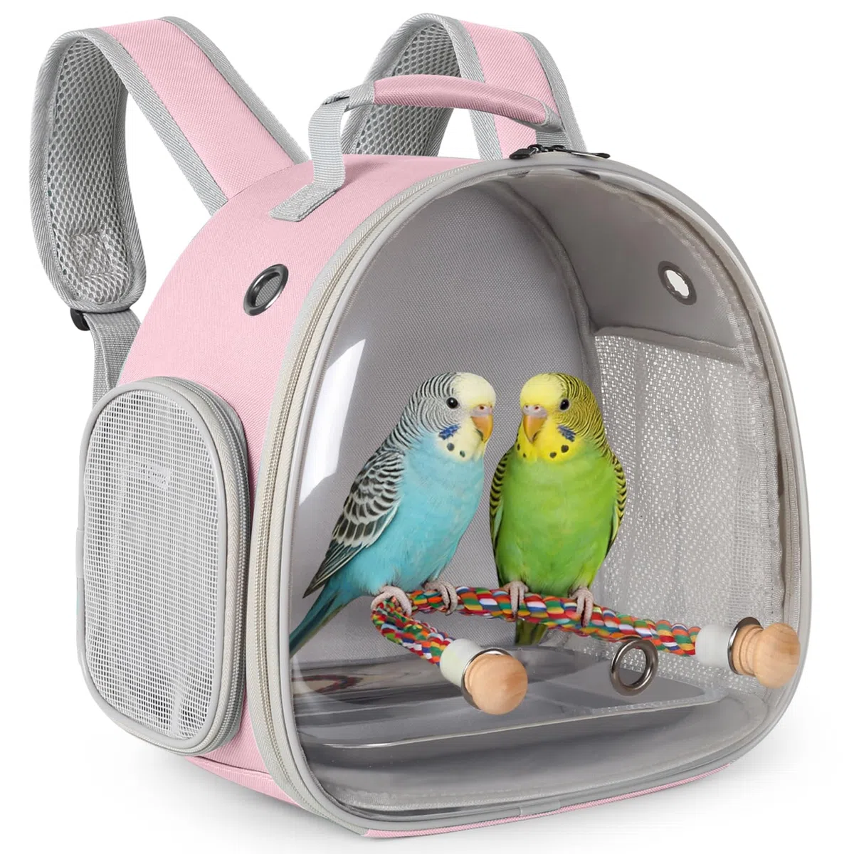 Mochila de viaje para pájaros pequeños, mochila para transportar mochila con bandeja de metal, soporte para periquitos, cacatúas, periquitos, veterinarios, bolsa de libros (rosa)