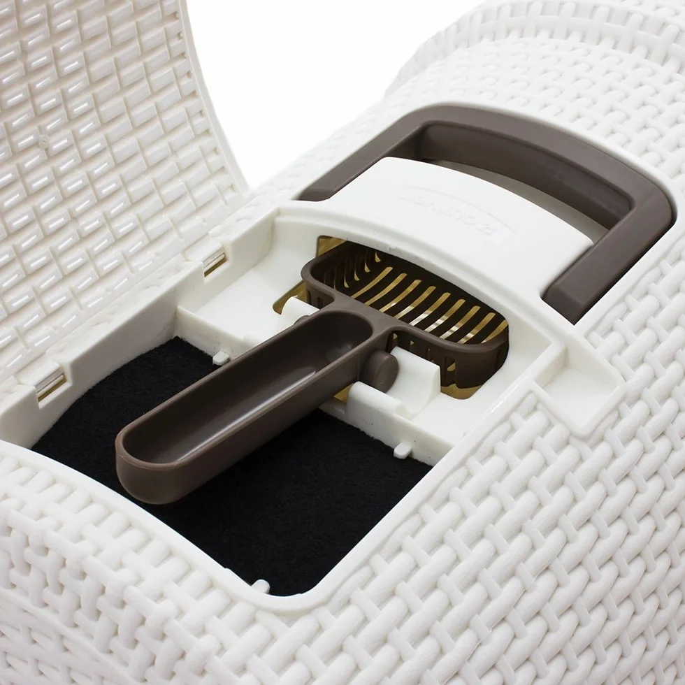 Curver - Inodoro para Gatos, Bandeja Sanitaria Cerrada, Compartimento Inferior extraíble para facilitar la Limpieza, Pala para Arena y Alfombrilla Incluidas, Dimensiones: 40 x 38.5 x 51.5 cm Blanco