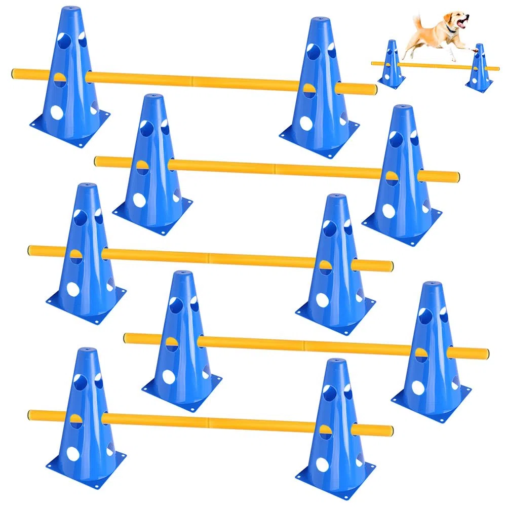 Sports - Juego de 10 conos + 5 barras, 23 cm de altura, 80 cm de longitud, entrenamiento de coordinación para niños, perros para saltar, juego de agilidad para fútbol, deportes de perro