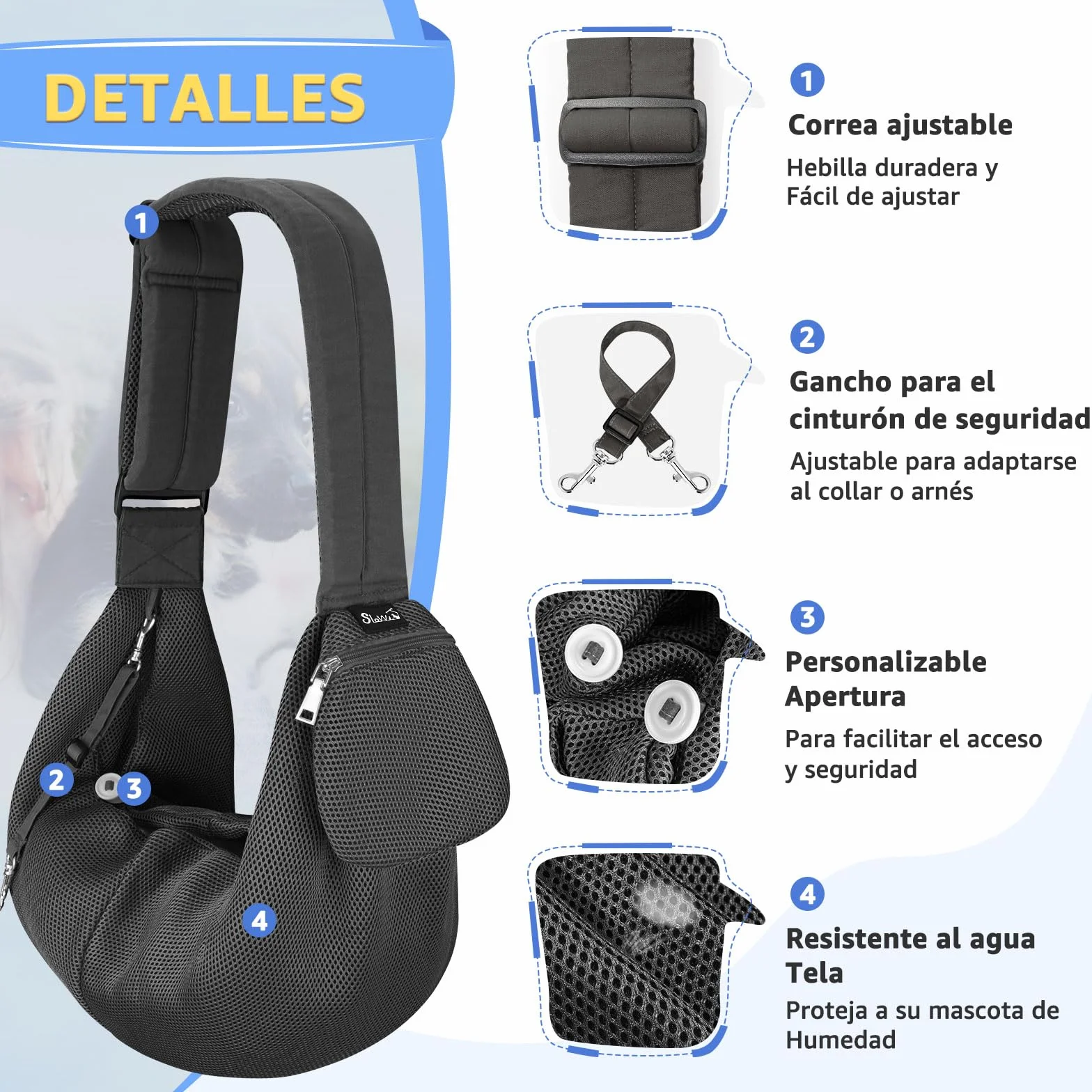 SlowTon Transportín para Perros, Correa Ajustable del Hombro para Perros Pequeños, Bolsa De Transporte para Perros, Porta Mascotas con Bolsillo Frontal con Cremallera, Cinturón De Seguridad