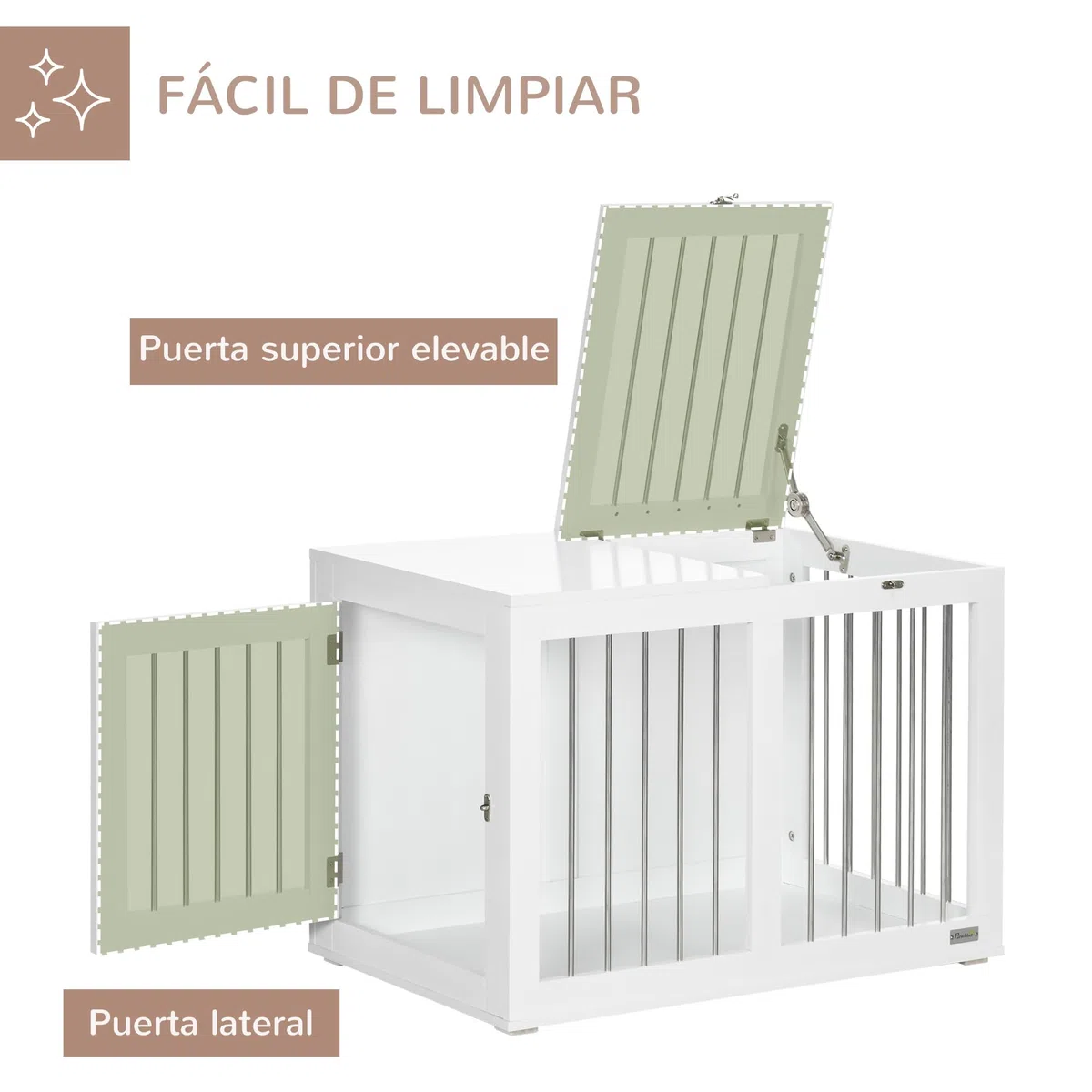 PawHut Jaula para Perros Medianos 2 en 1 Mesa Auxiliar Estilo Moderno con 2 Puertas con Pestillo y Estructura de Acero Inoxidable Casa para Perros 80x50x56,5 cm Blanco