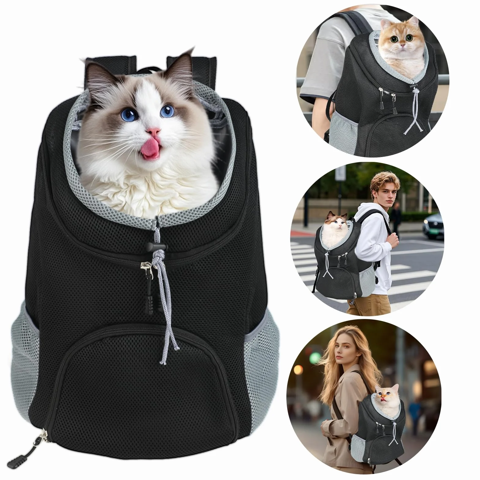 Mochila para Mascotas - Ajustable y Transpirable, para Perros y Gatos Pequeños （3-7kg） - con Fondo Impermeable, Diseño de Cabeza al Aire y Gancho de Seguridad - Ideal para Viajes y Senderismo