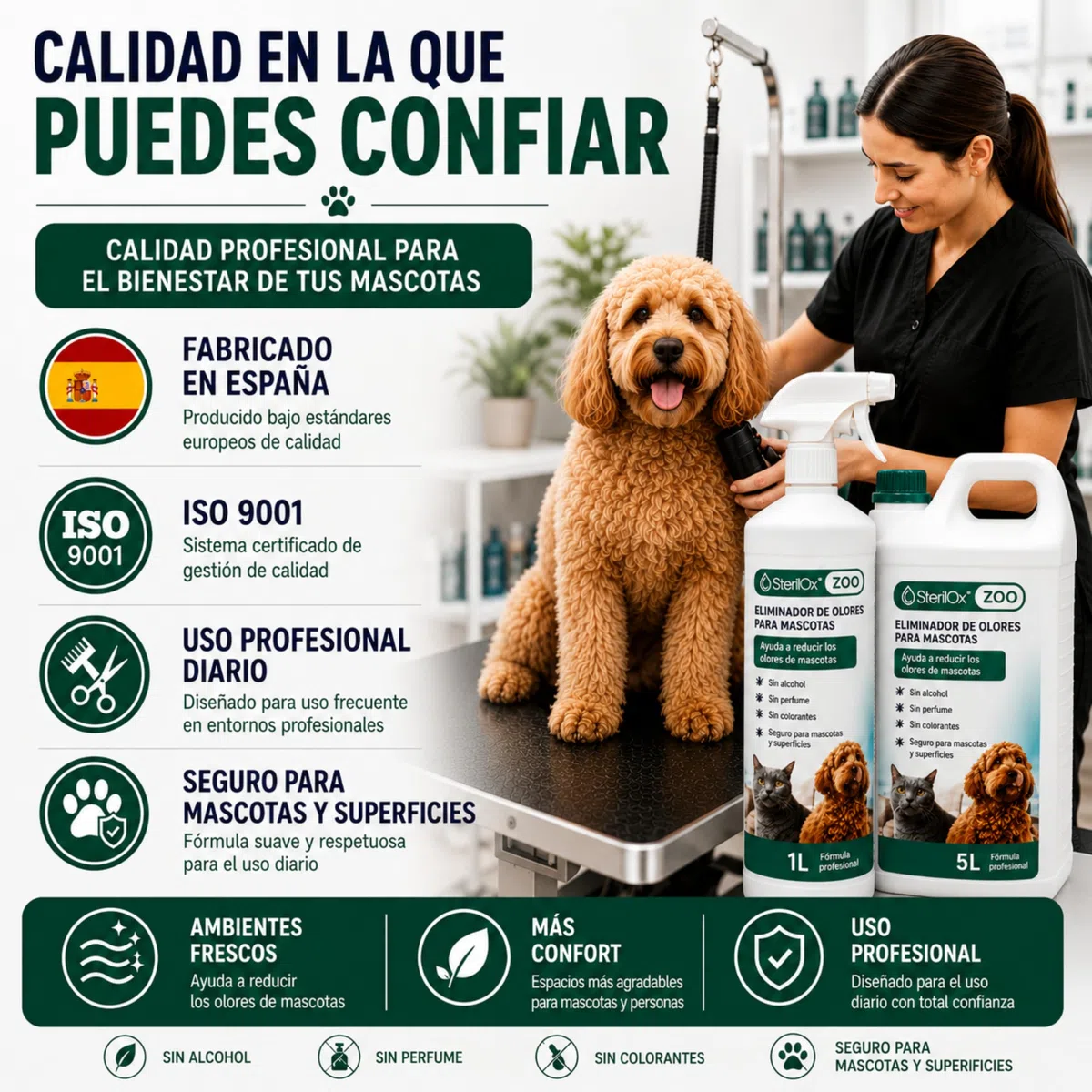 ZOO 5 L Eliminador de Olores para Perros y Gatos Sin Alcohol | Neutraliza olores de orina y mascotas. Apto para fogger y niebla fría.