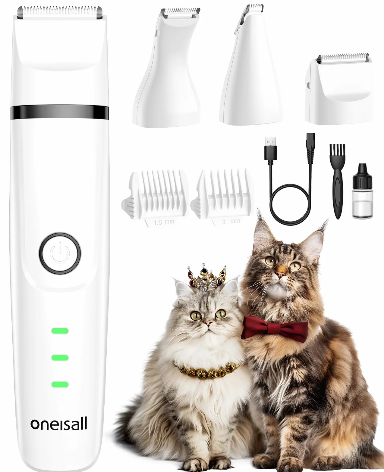 oneisall set de maquina de cortar pelo para gatos silenciosa, 3 en 1 profesional maquinilla para gatos de pelo largo para patas, nalgas, nudos, dingleberry