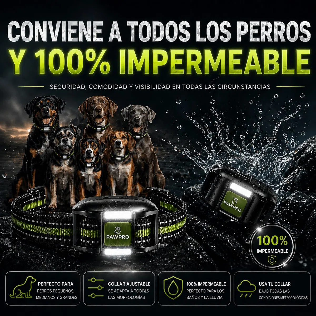 PAWPRO Collar de Adiestramiento, Conforme Nueva Ley Española de Bienestar Animal, Alcance XXL 3 km, Modo Luz Nocturna, BIP Vibración Boost, Apto para Todos los Perros, Resistente al Agua (1 Collar)