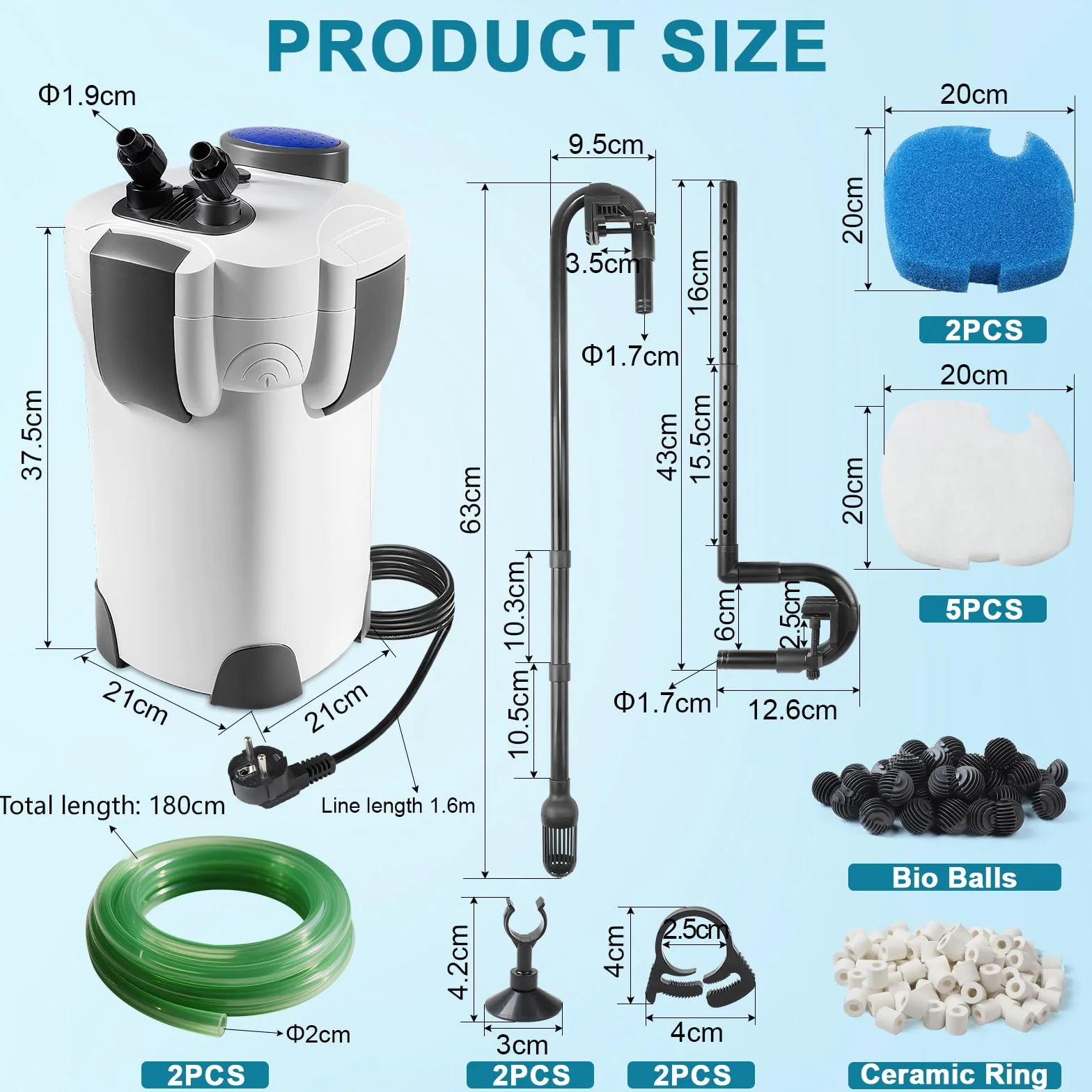 EXLECO Filtro Externo Acuario 1000L/H 18W Filtro Pecera Flujo Ajustable con Material Filtrante y Manguera Acuario Tubo, Bomba de Filtro Aquário Potente Profesional para Pecera de Menos de 300L HW-302