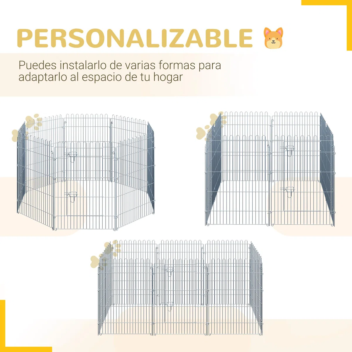 PawHut Parque para Mascotas Valla Corral 8 Vallas 63x76cm + Puerta Entrenamiento Perros