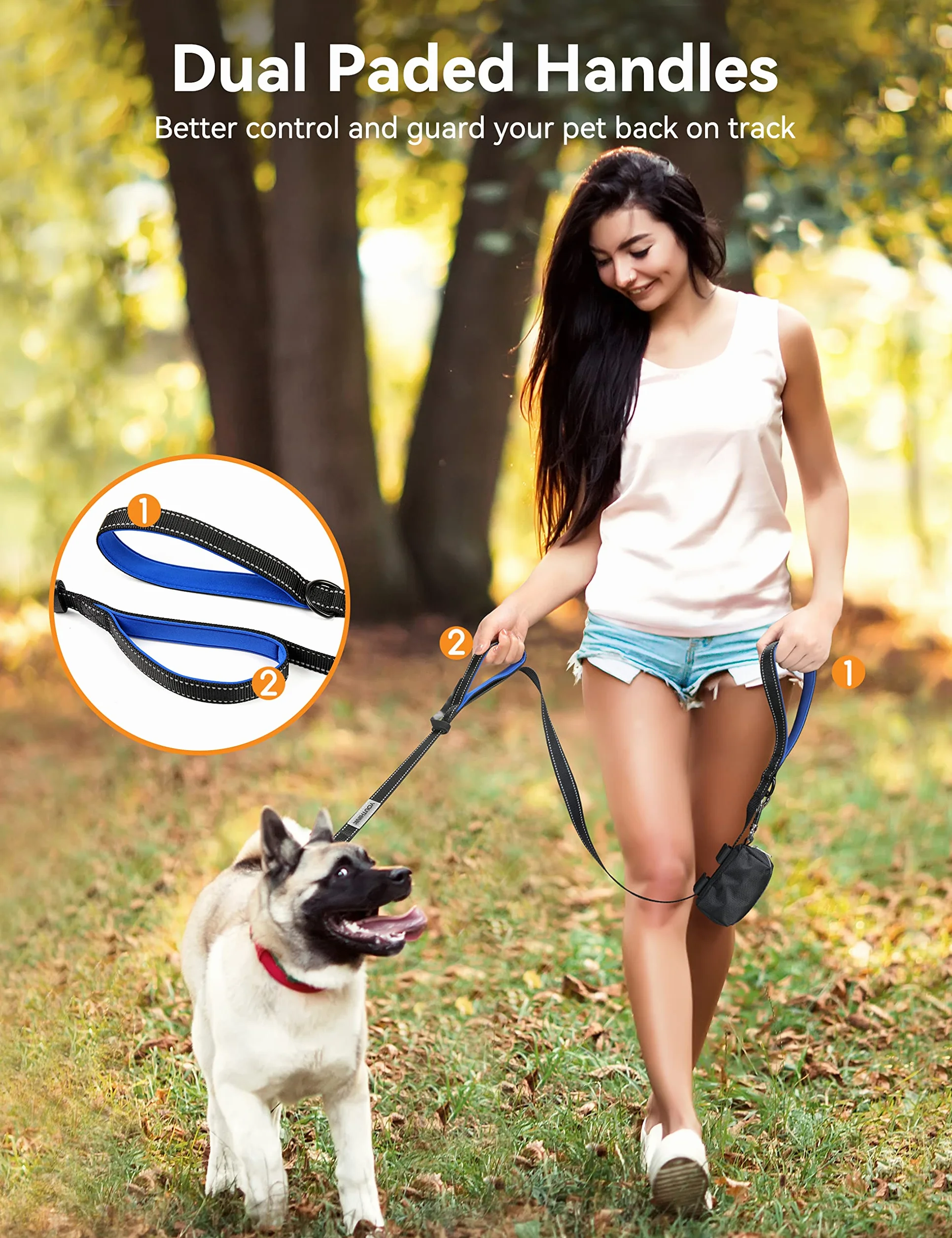 Correa Doble para Perro Manos Libres, YOUTHINK 360º Sin Enredos, Correa para Perro Mediana y Grande, Cinturón Ajustable, Correa Retráctil Reflectante para Perro Doble para Entrenar(hasta 180KG)