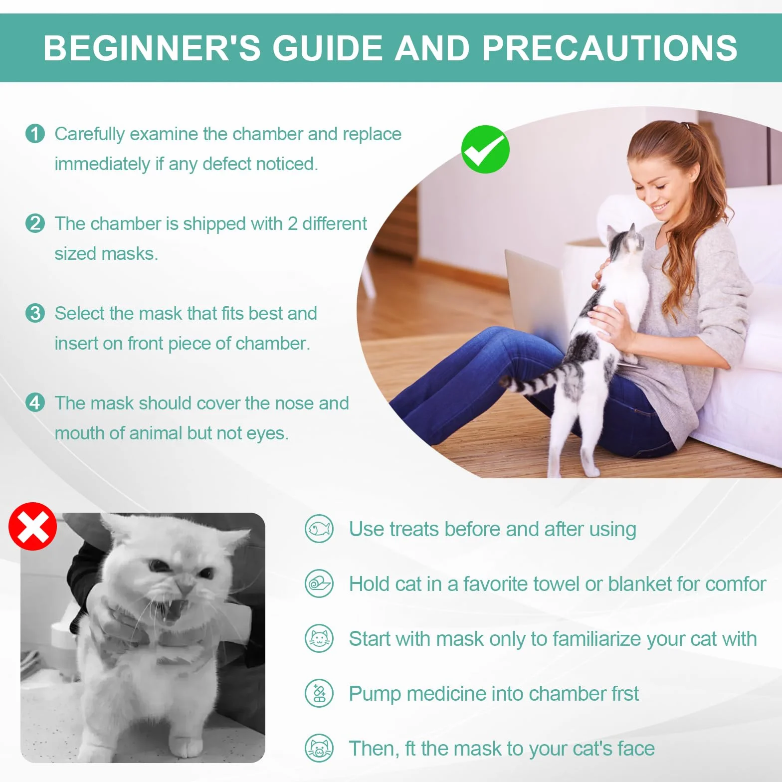 free-space Espaciador inhalador para Gatos/Perros con máscara de Silicona de Forma Redonda, cámara de Aerosol felino con indicador de respiración 2 máscara (Gato)