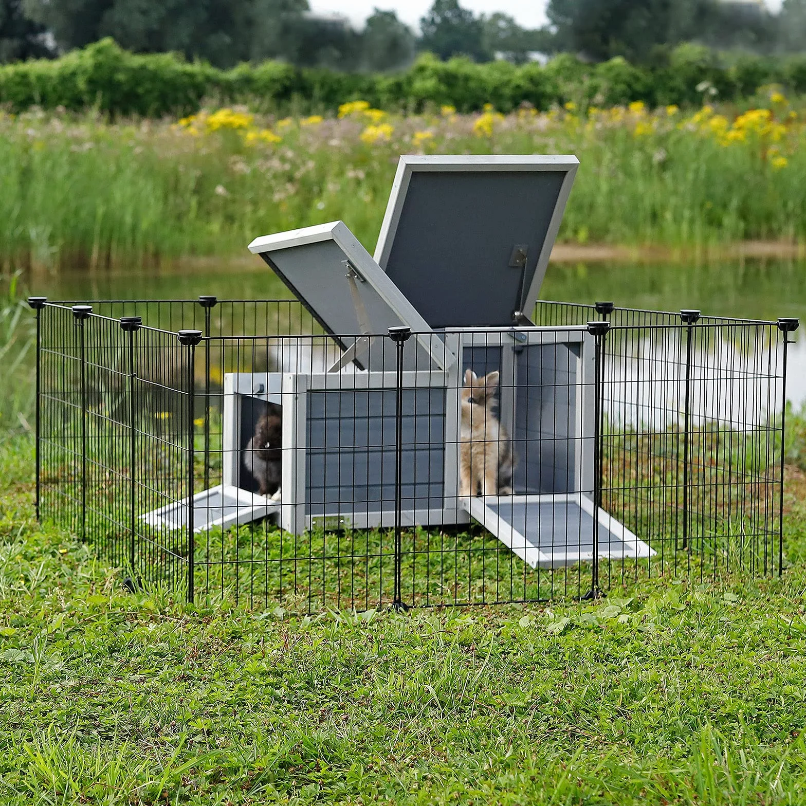 lionto Recinto Descubierto Metal Corral Animales pequeños Jaula roedores Ampliable 144x74x46 cm