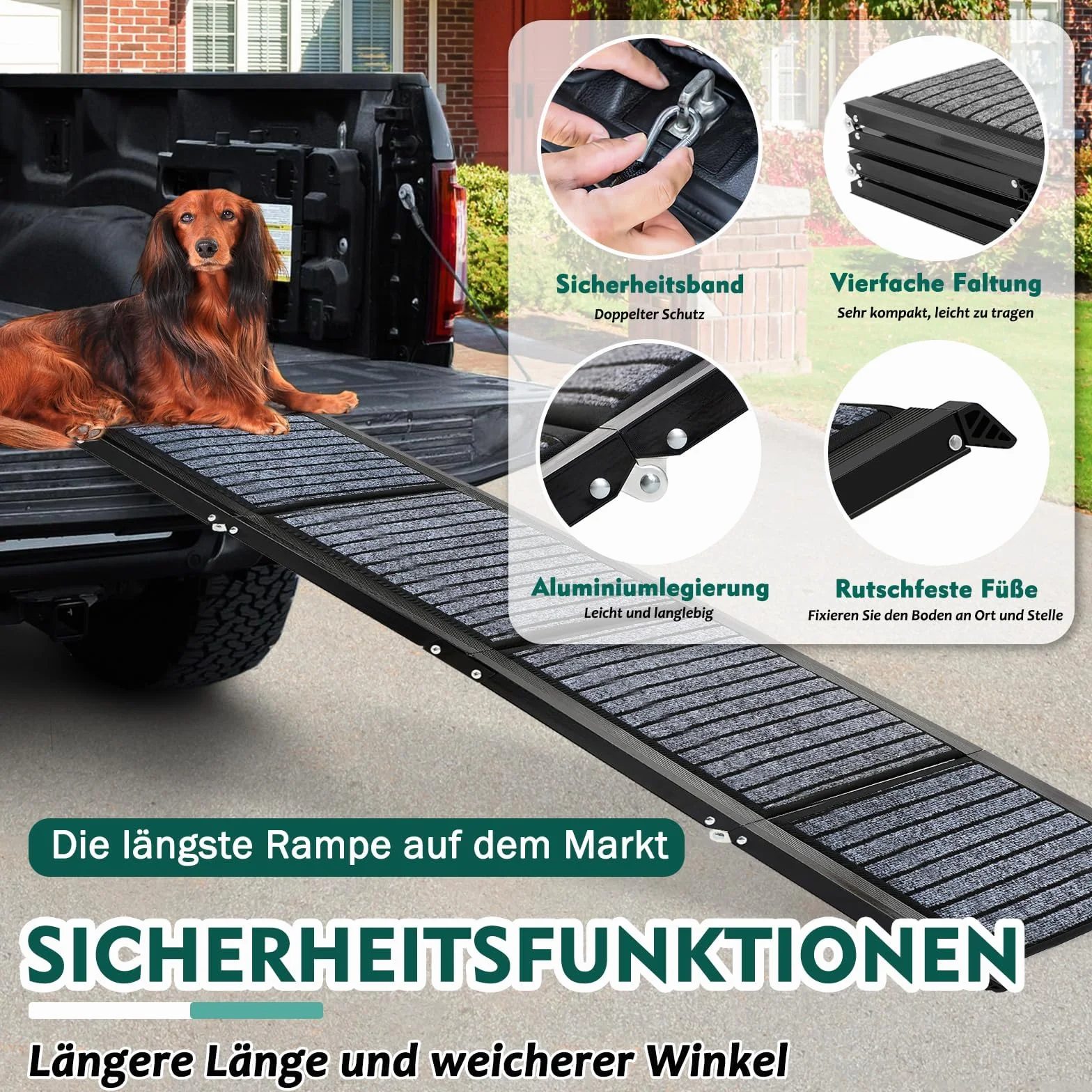 Rampa para perros más larga de 180 cm y más ancha de 50 cm, rampa plegable para autos con alfombra antideslizante, plegable para escalones al aire libre, escalera para perros para autos para perros