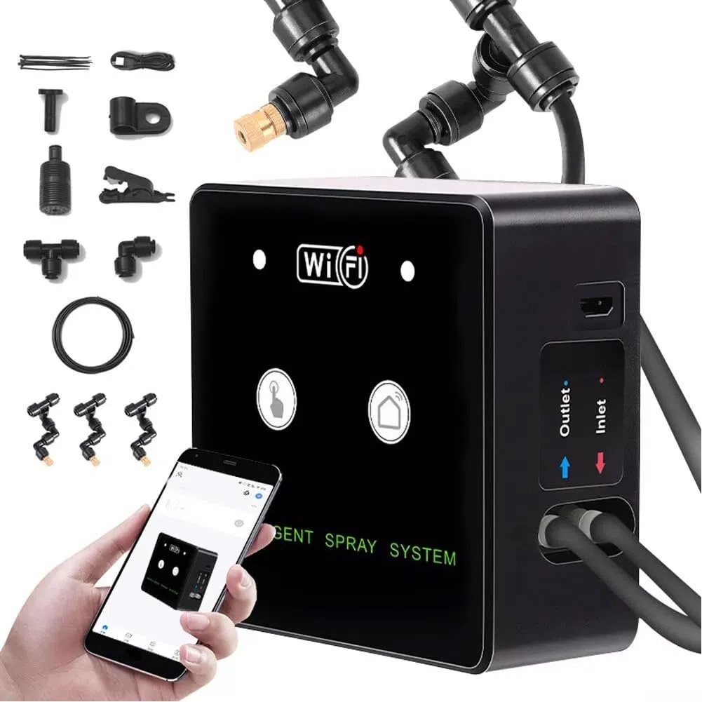 Nebulizador automático para plantas con temporizador, sistema inteligente de nebulización de terrario, pulverizador de selva tropical controlado por WiFi, kit de boquilla de rotación de 360