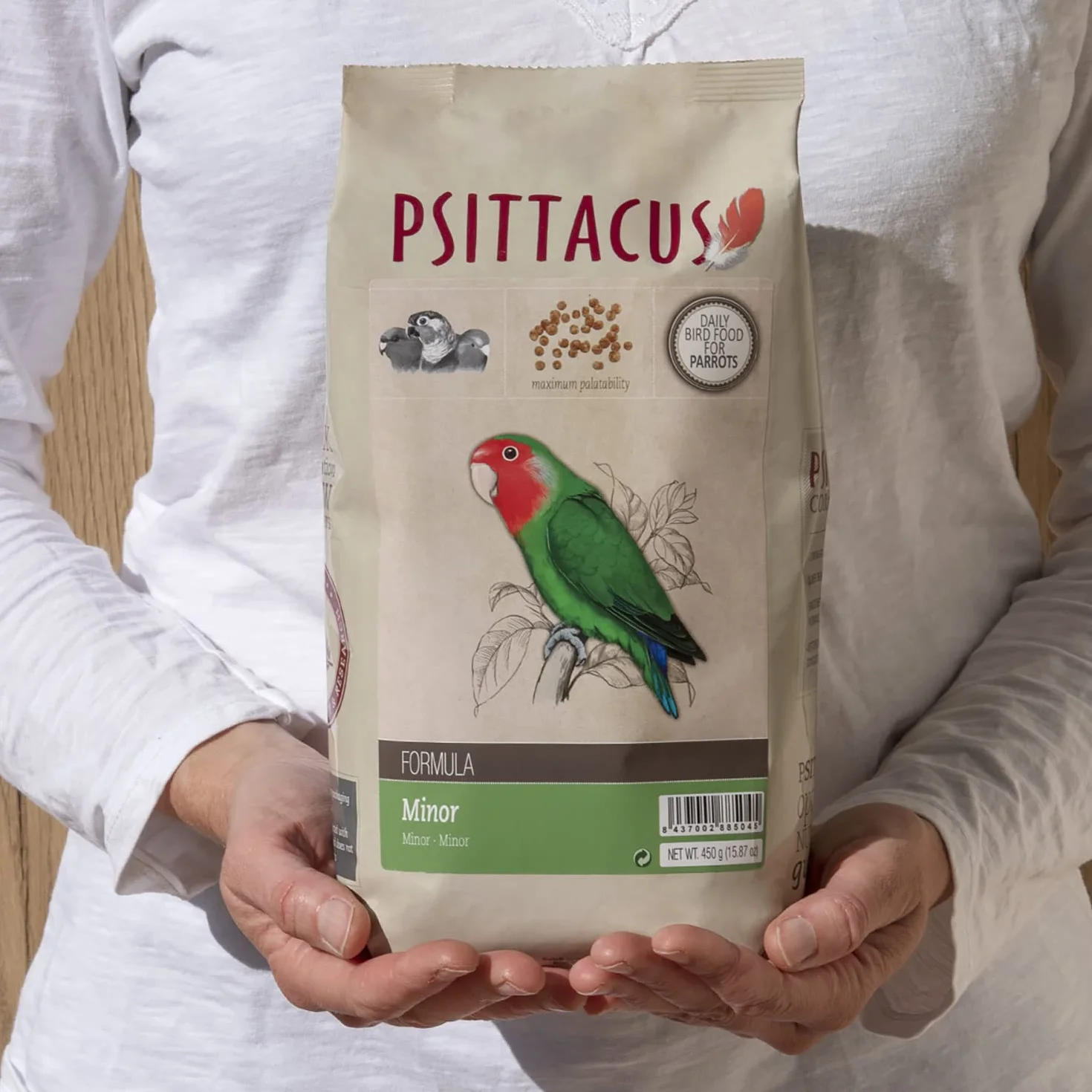 Psittacus Minor 450 g | Pienso Completo para Agapornis, Forpus y Pyrrhuras | Alimento Premium para Aves | 100% no-GMO