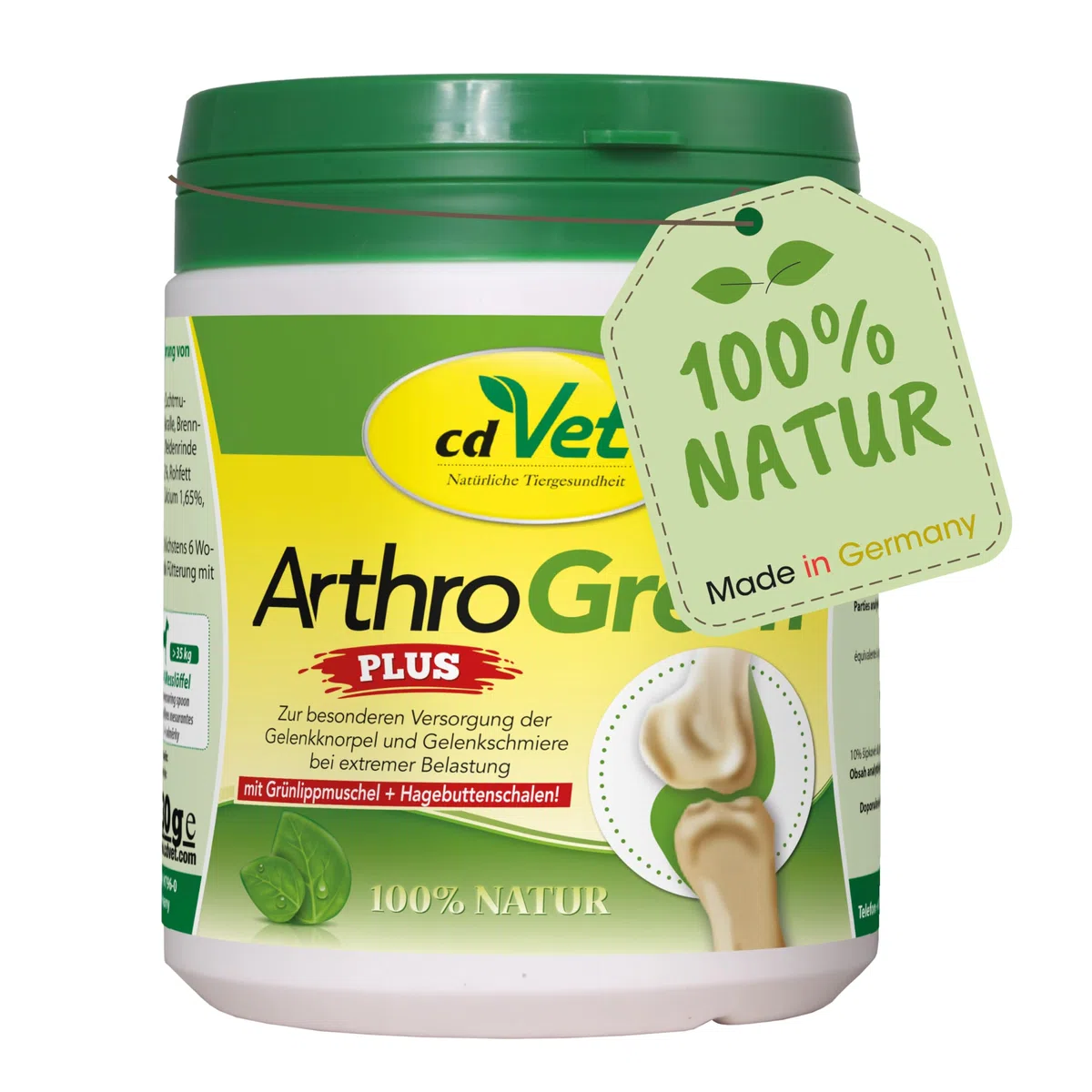 cdVet Natural Products ArthroGreen plus 330 g - apoya de manera óptima el sistema musculoesquelético y las articulaciones en fases agudas - apoyo relacionado con la nutrición - para la fuerza de los huesos y el cartílago -