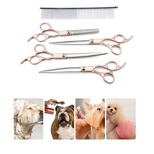 Tijeras Peluqueria Canina,Geib Tijeras de peluquería para mano izquierda,Tijeras De Peluquería Canina Para Zurdos,Juego De 22 Piezas De Acero Inoxidable Para Perros Y Gatos Con Pelaje Largo
