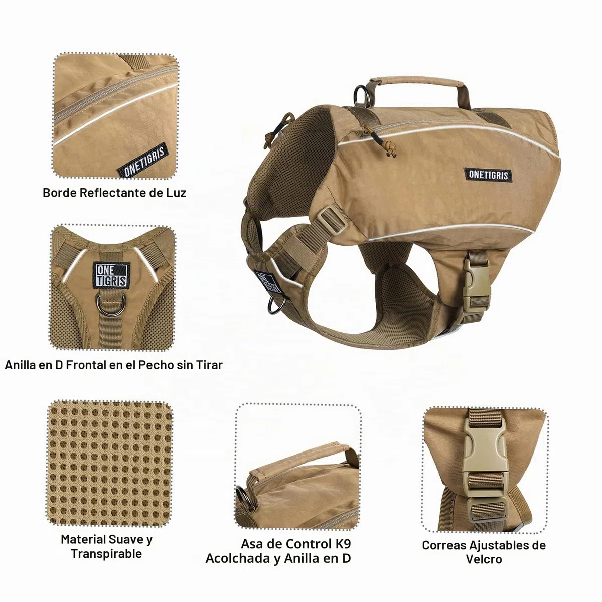 OneTigris CAMELUS Mochila para perros, para camping, senderismo, para perros de tamaño M/L (M, marrón coyote)