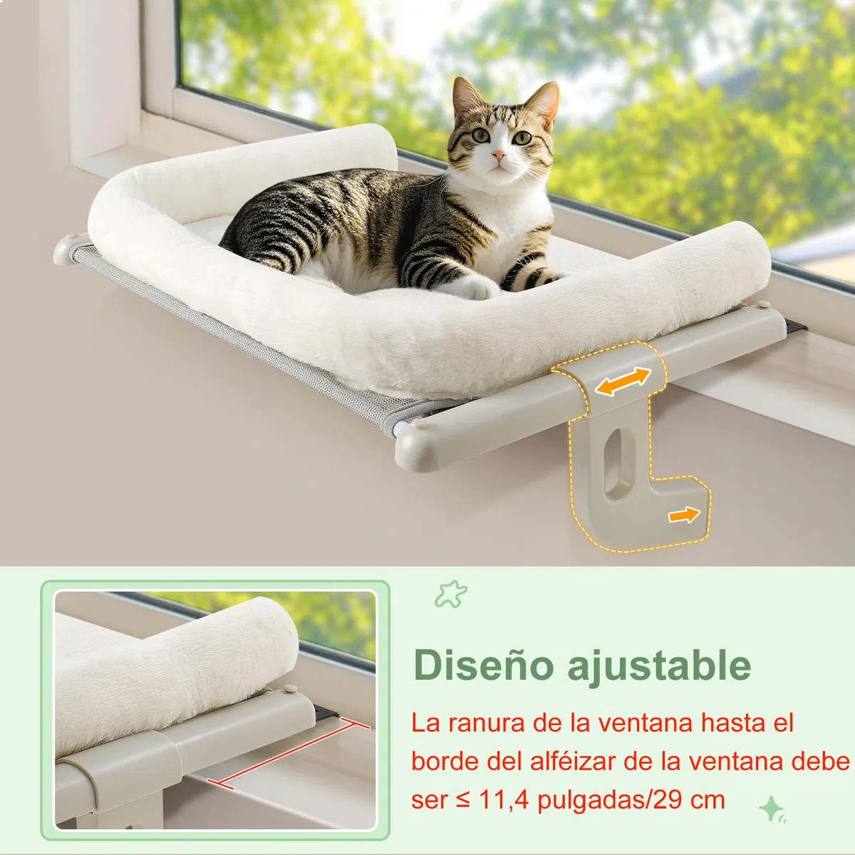 GUUSII HOME Hamaca Cama Gato Ventana para Amaca Camita Gatos Colgante de Interior Grande Ajustable Fácil de Montar y Mover Durable Sin Taladro Sin Succión 56 * 38cm Soporta hasta 18kg(Blanco,S)