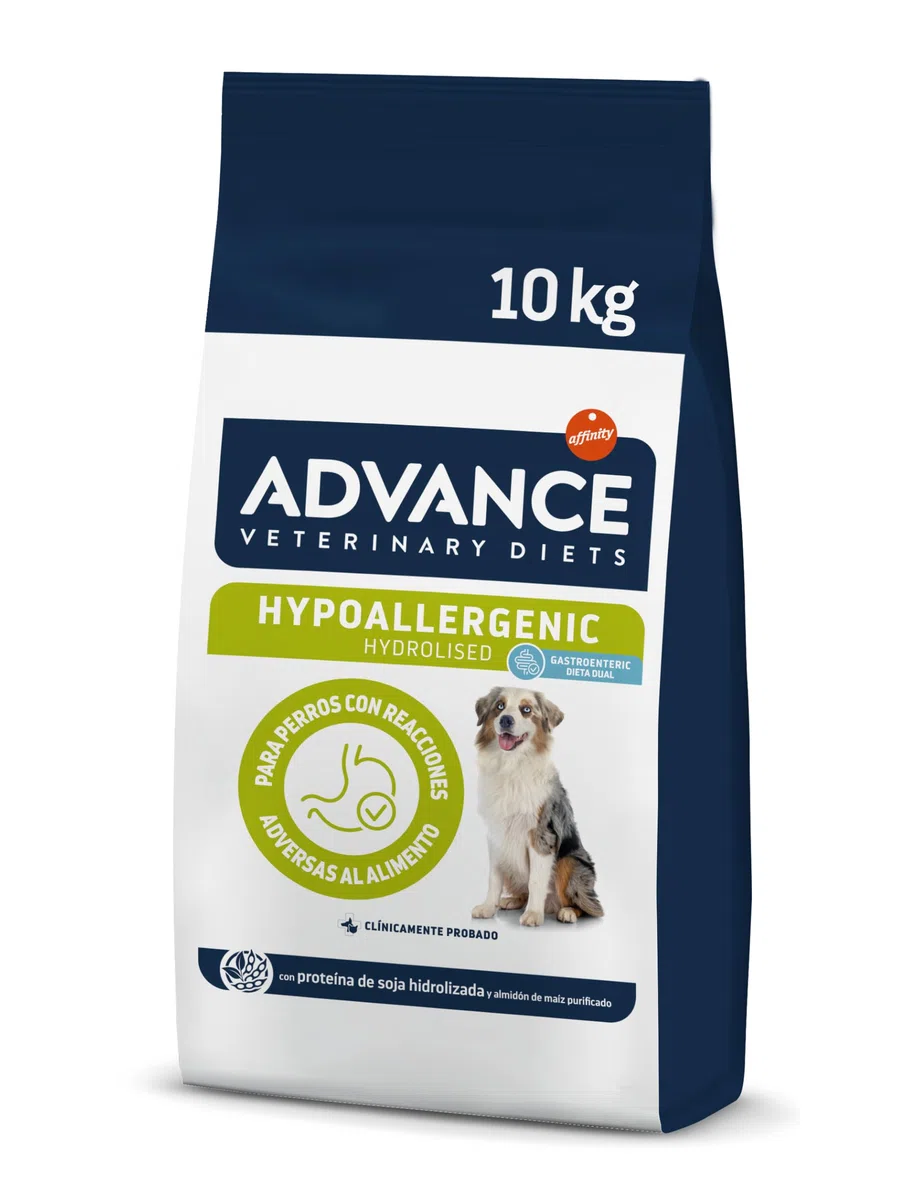 Advance Veterinary Diets Hypoallergenic, Pienso para Perros para Reducir las Intolerancias alimentarias, 10kg