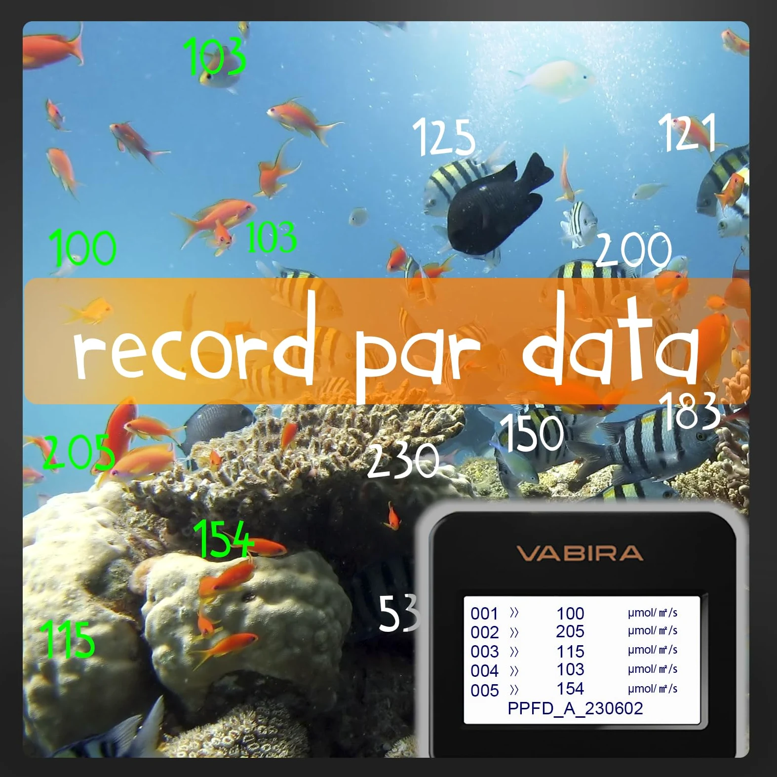 VBR-AQUA IP68 Medidor PAR para acuario, arrecife.R, G, B PAR por separado.Con una varilla telescópica de 3 pies