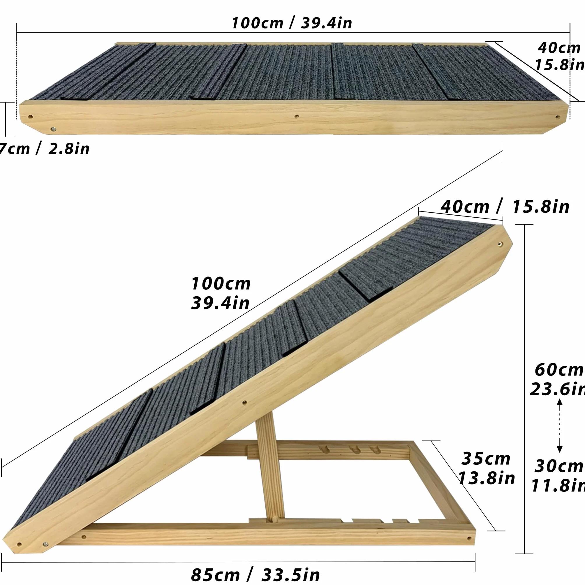 NAIZY Rampa para perros de 60 cm, plegable, altura ajustable, para perros pequeños y gatitos, capacidad de carga antideslizante de hasta 100 kg, tipo A